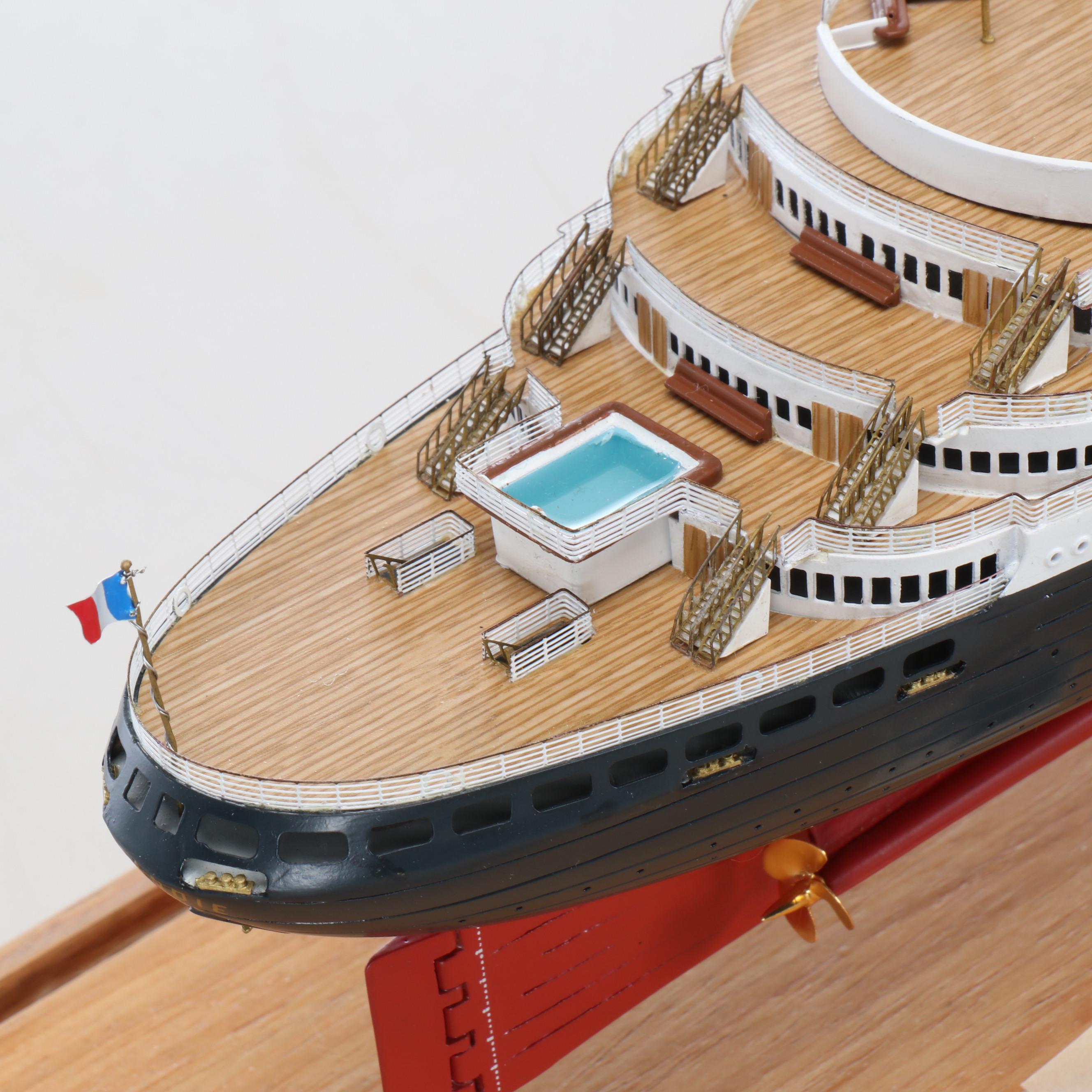 Handcrafted "S.S. Normandie" Wooden 1:350 Scale Model Ship