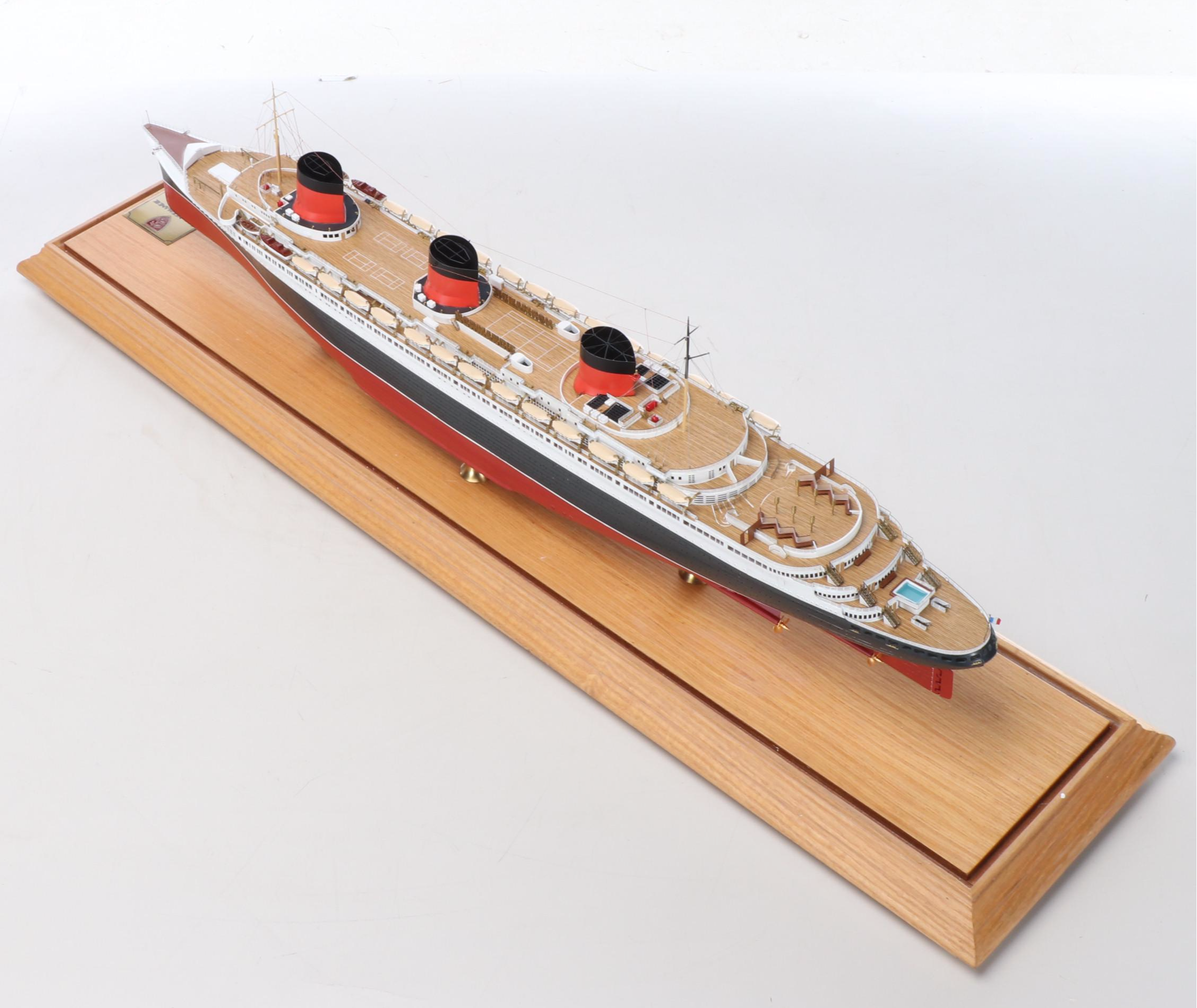 Handcrafted "S.S. Normandie" Wooden 1:350 Scale Model Ship