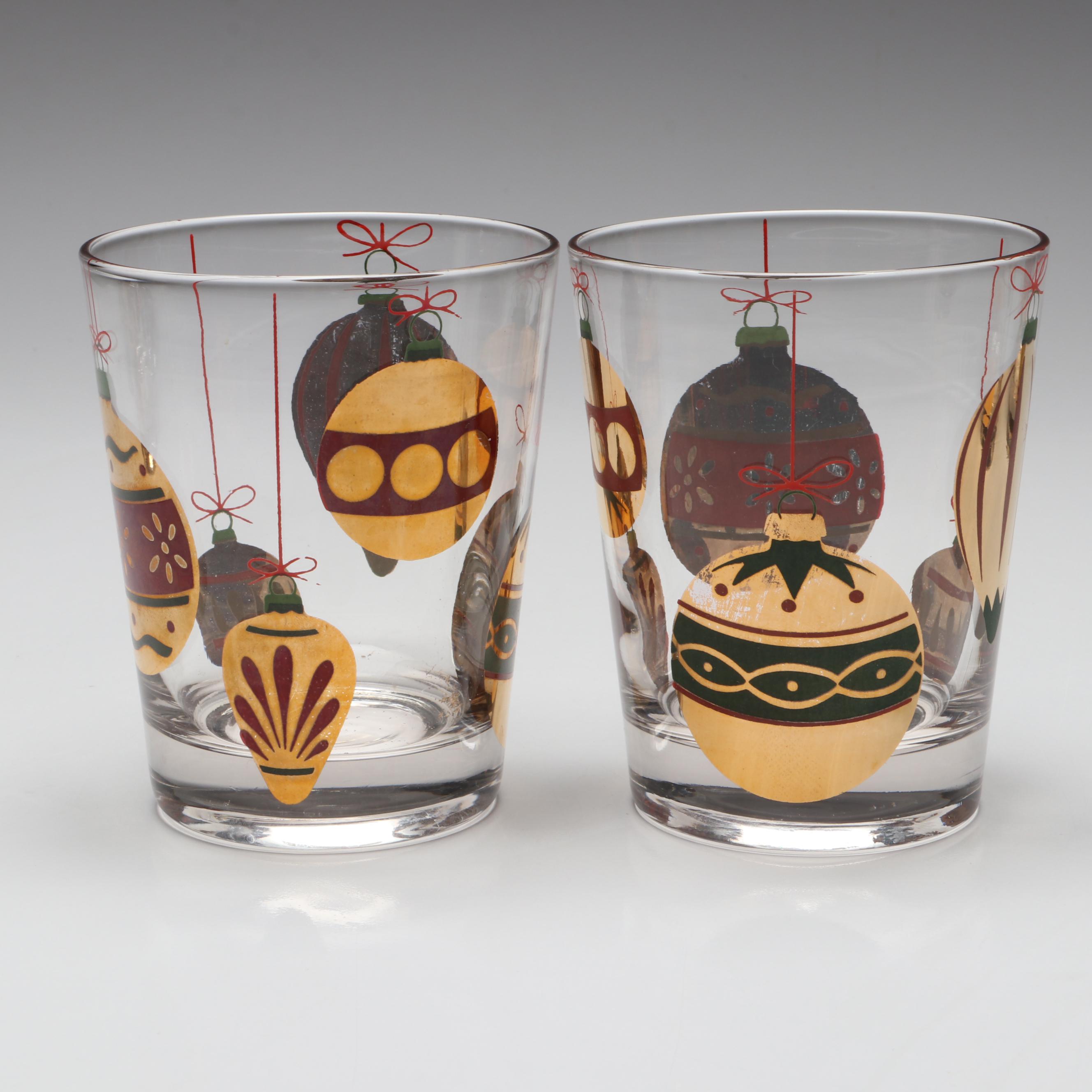 Gilt Christmas Ornaments Double Old Fashioned Glasses