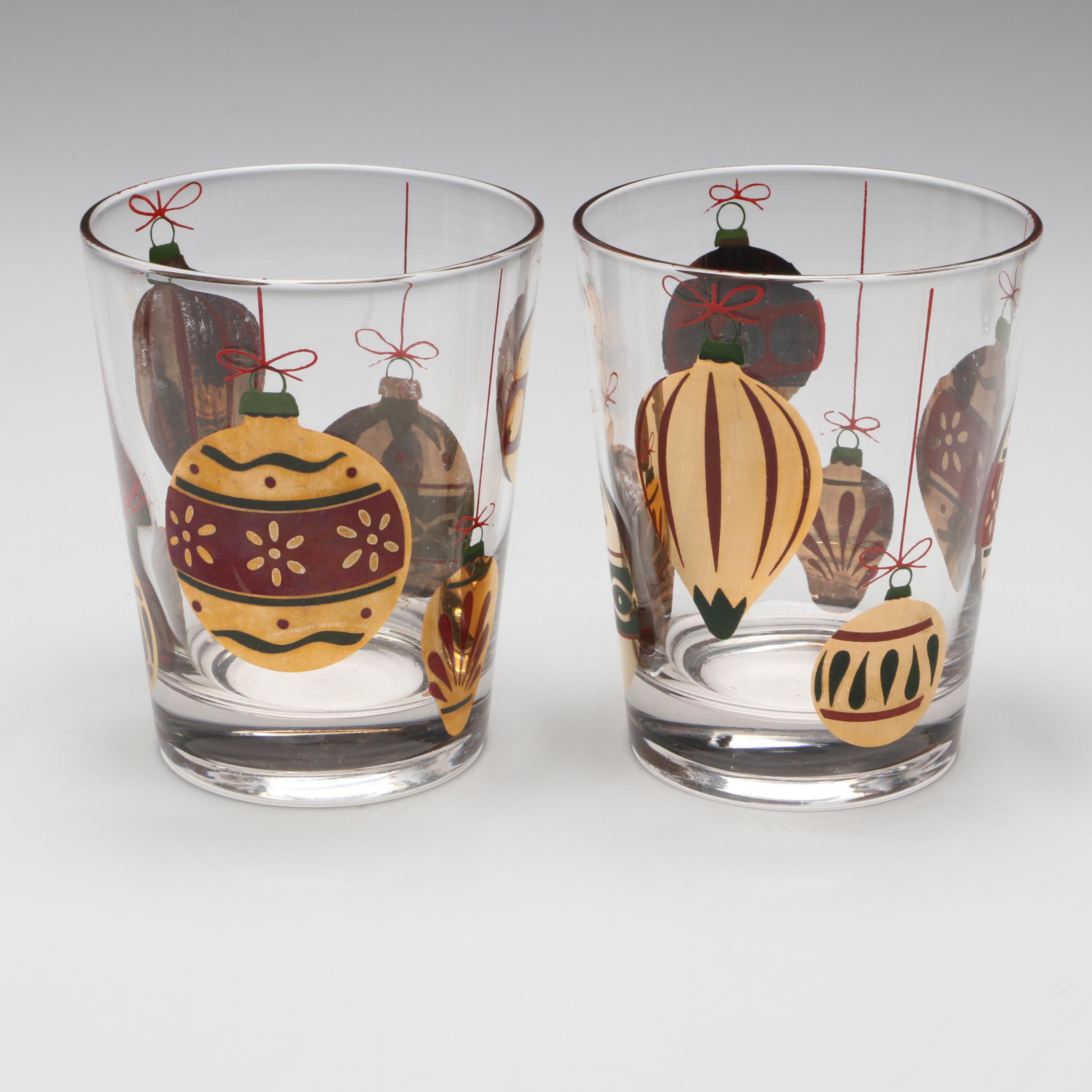 Gilt Christmas Ornaments Double Old Fashioned Glasses