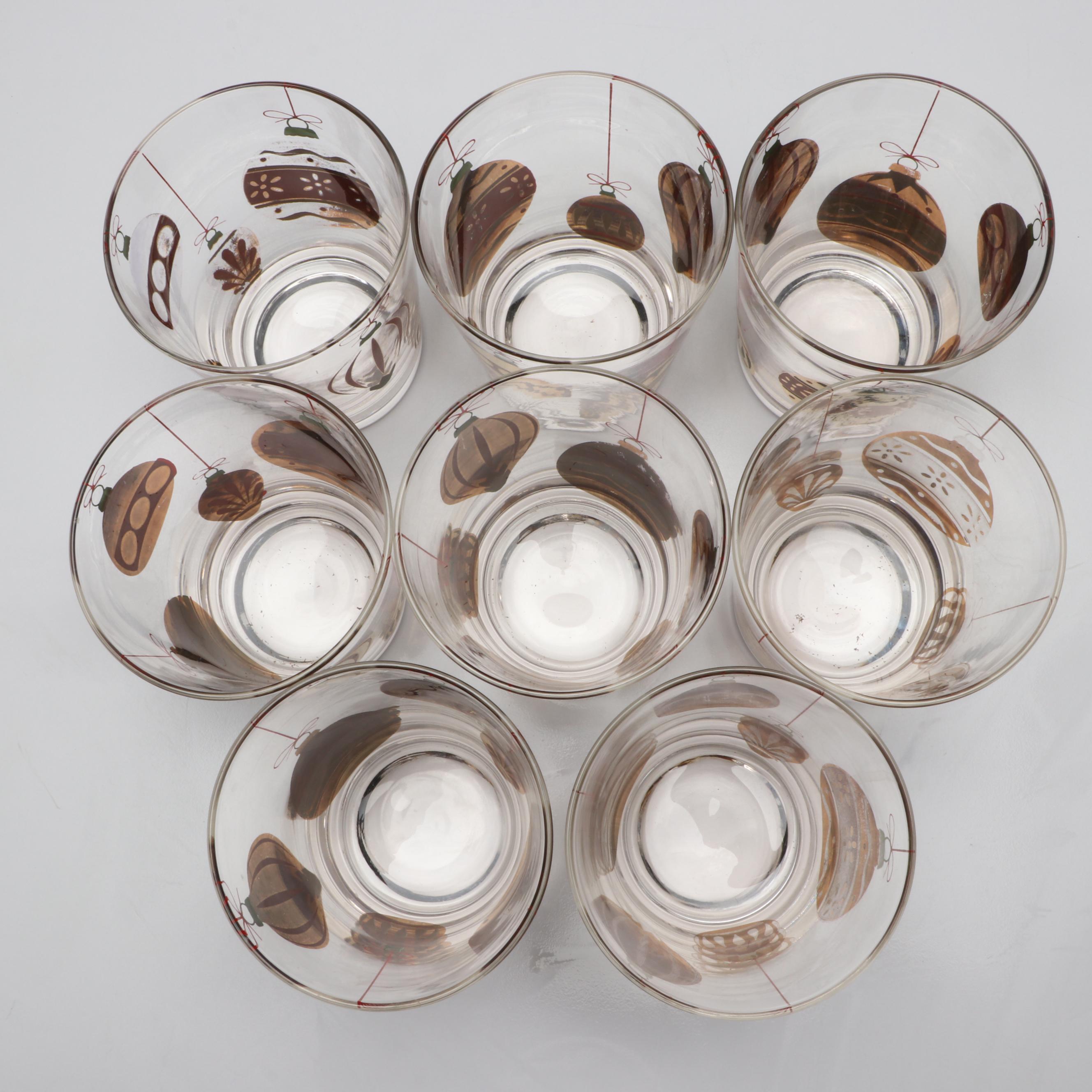 Gilt Christmas Ornaments Double Old Fashioned Glasses