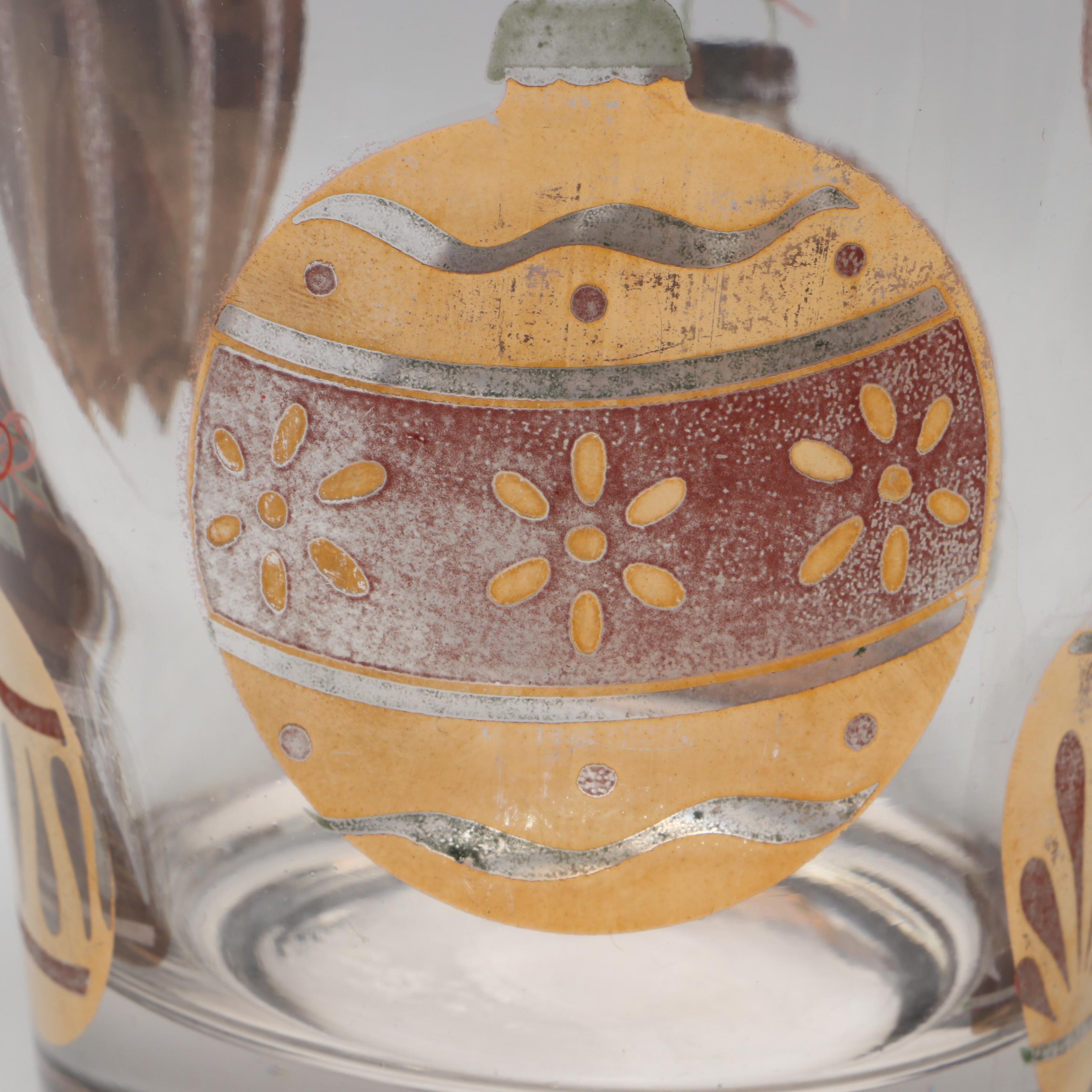 Gilt Christmas Ornaments Double Old Fashioned Glasses