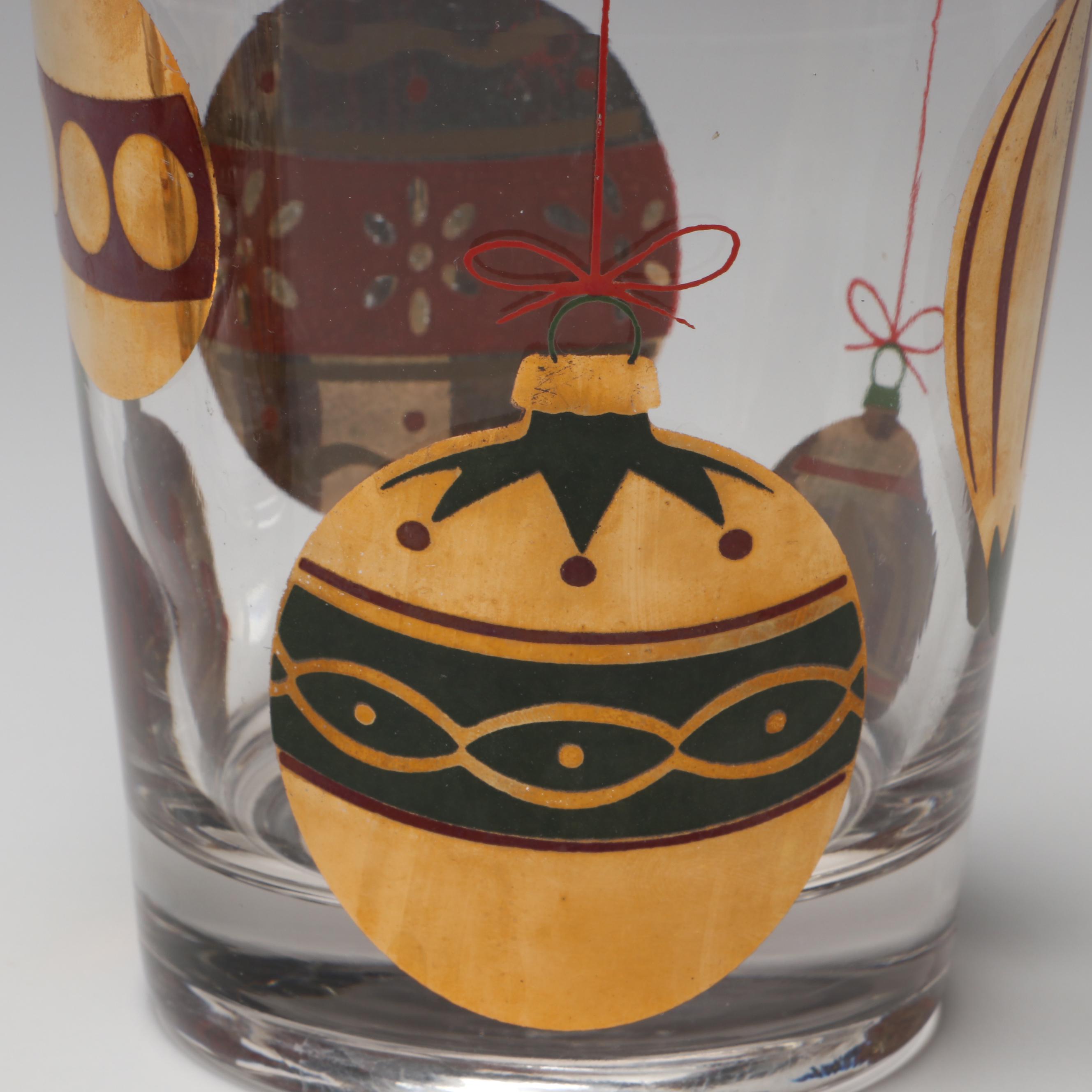 Gilt Christmas Ornaments Double Old Fashioned Glasses