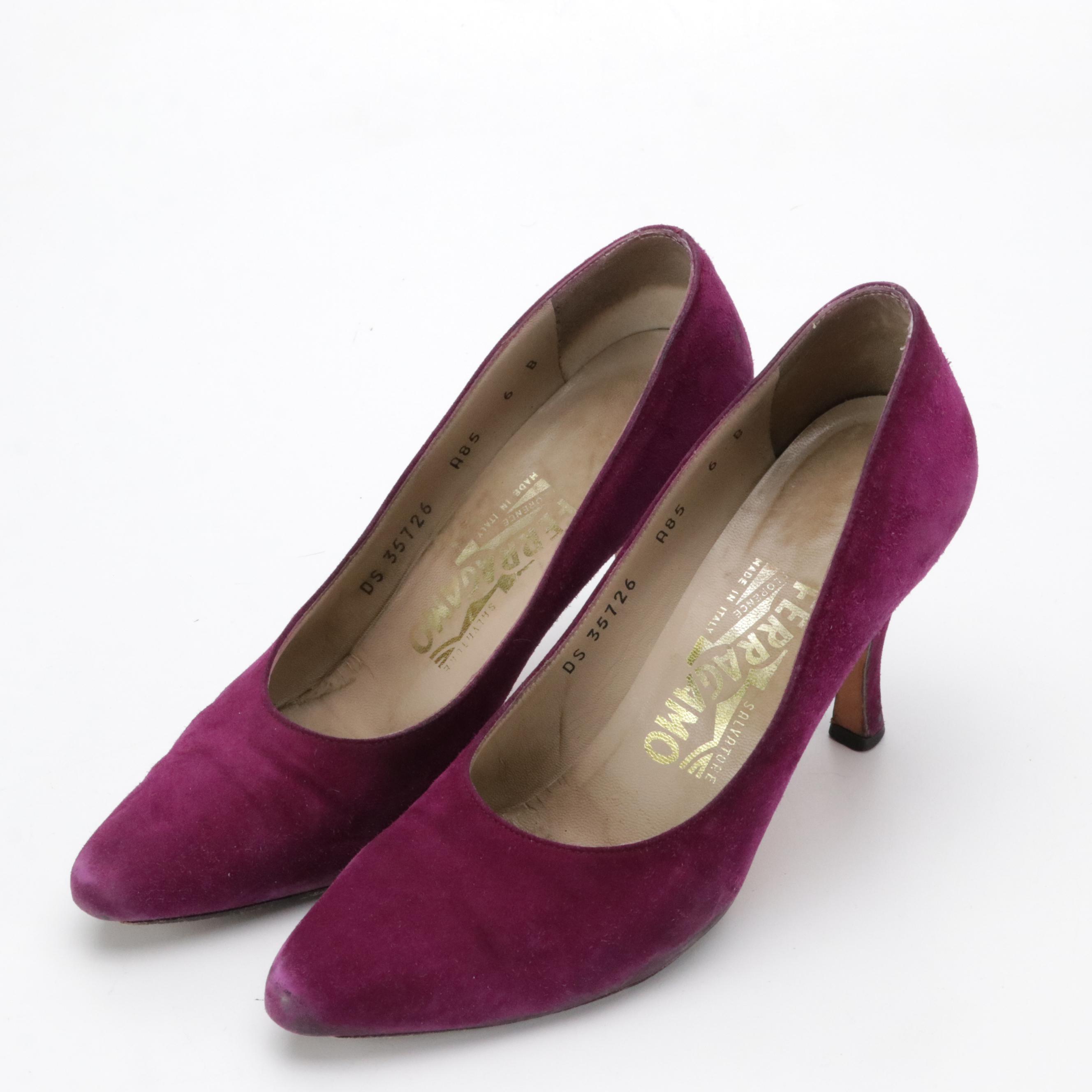 Salvatore Ferragamo Magenta Suede Pumps and Stuart Weitzman Floral Bow Pumps