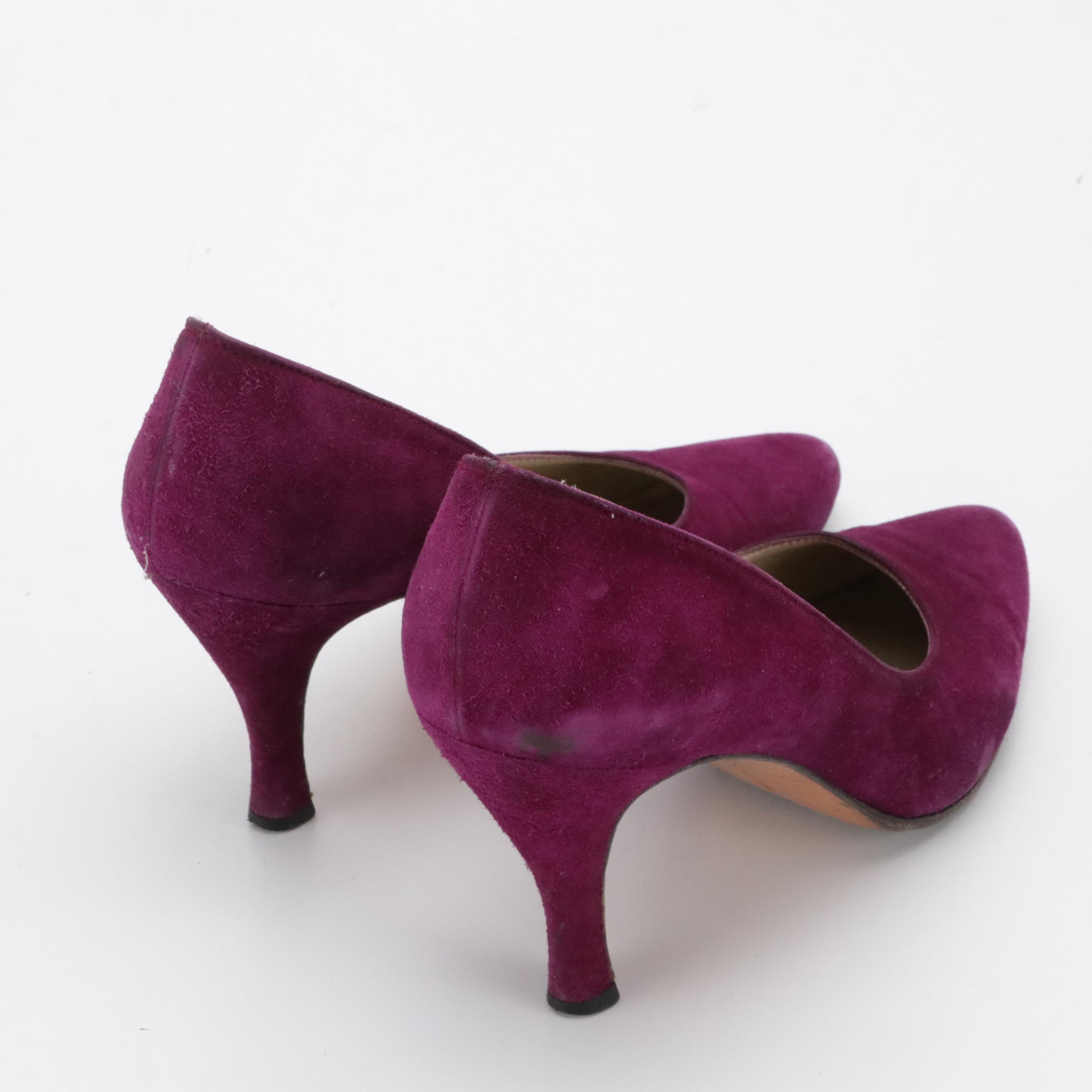 Salvatore Ferragamo Magenta Suede Pumps and Stuart Weitzman Floral Bow Pumps