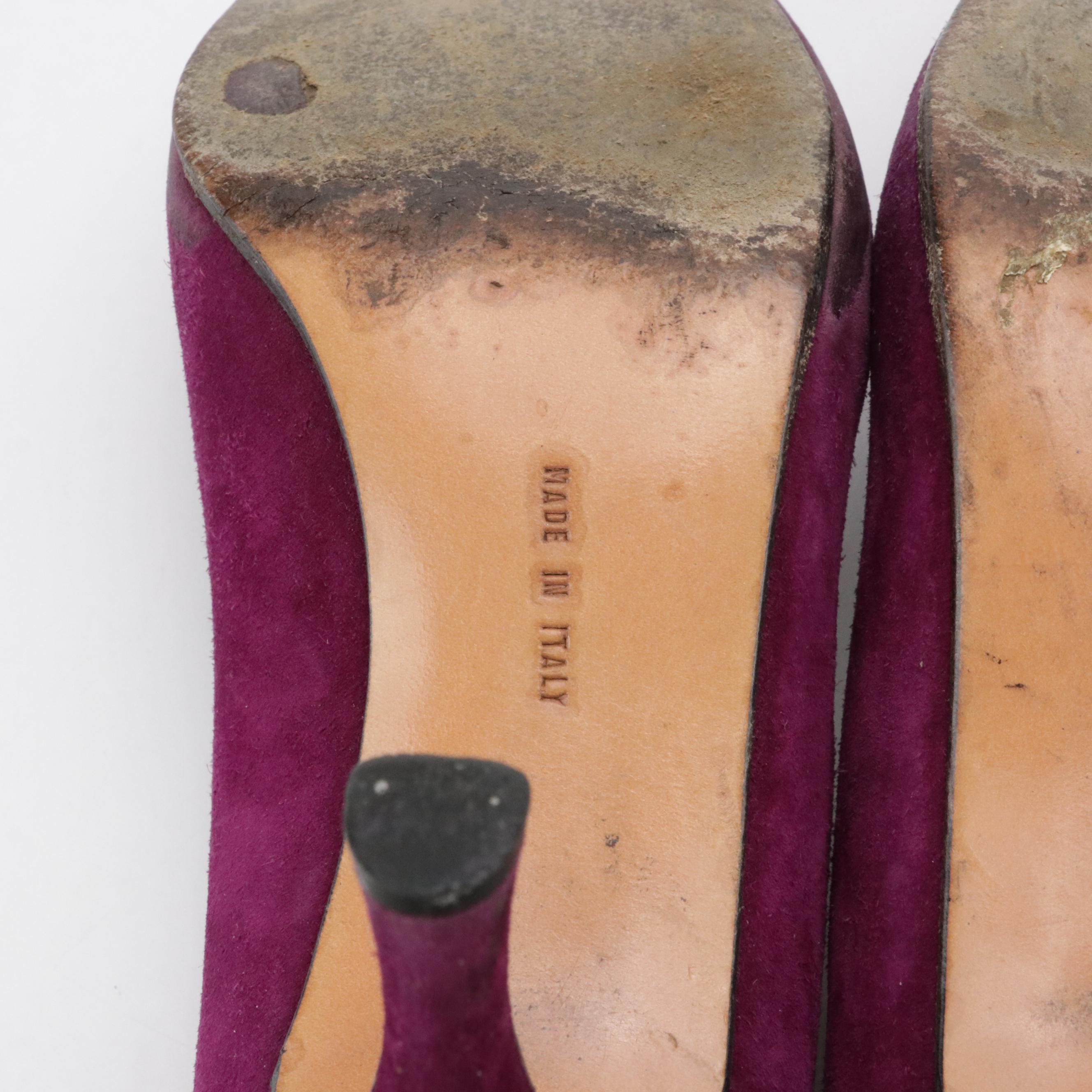 Salvatore Ferragamo Magenta Suede Pumps and Stuart Weitzman Floral Bow Pumps