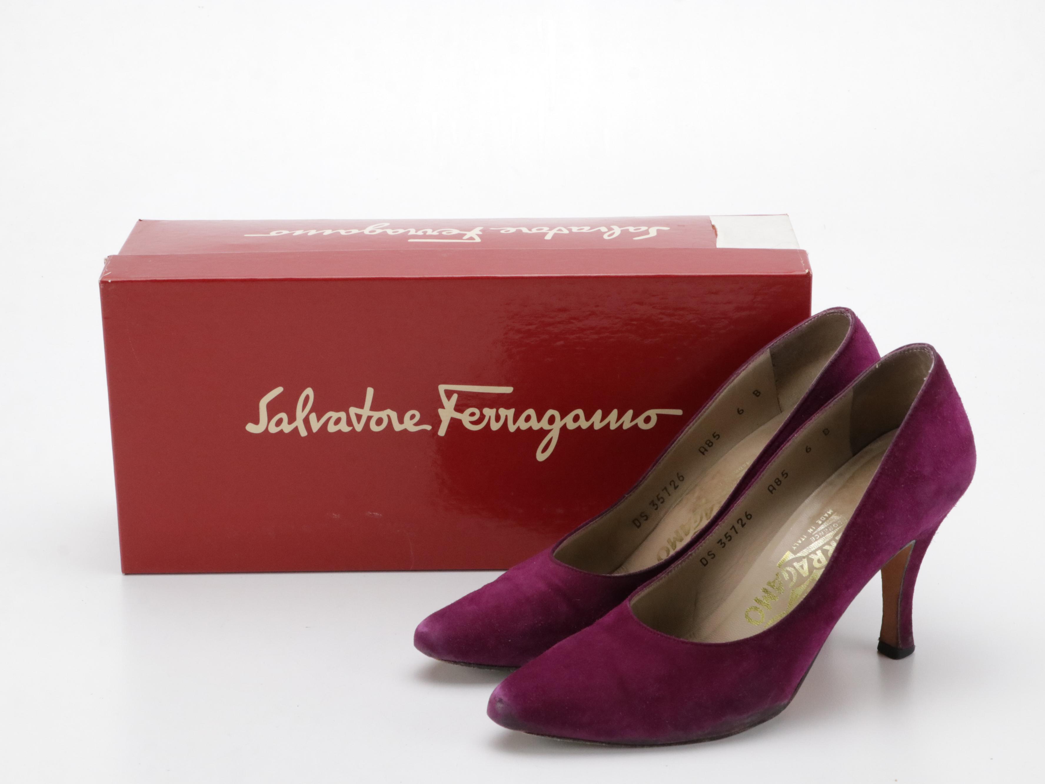 Salvatore Ferragamo Magenta Suede Pumps and Stuart Weitzman Floral Bow Pumps