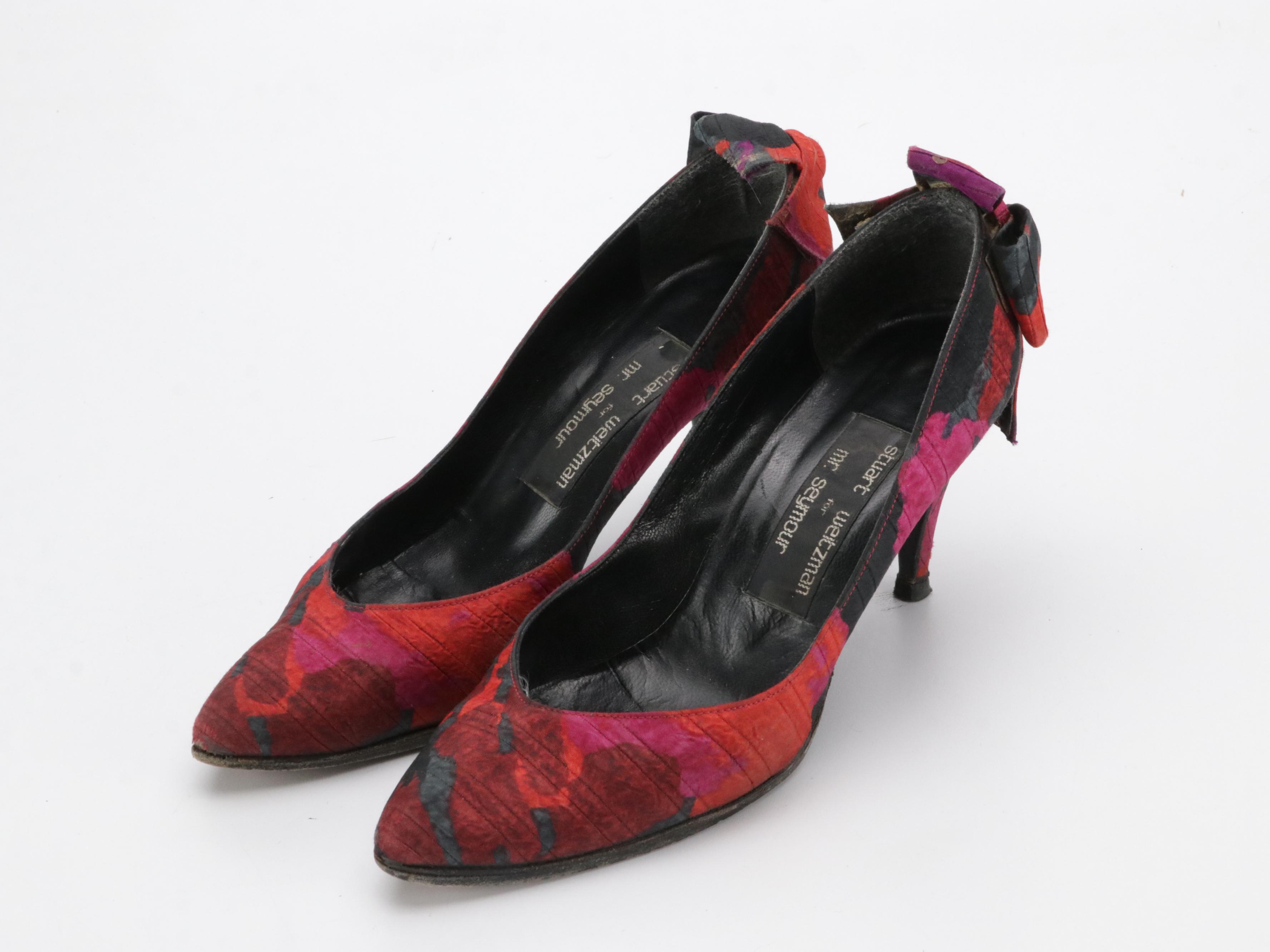 Salvatore Ferragamo Magenta Suede Pumps and Stuart Weitzman Floral Bow Pumps