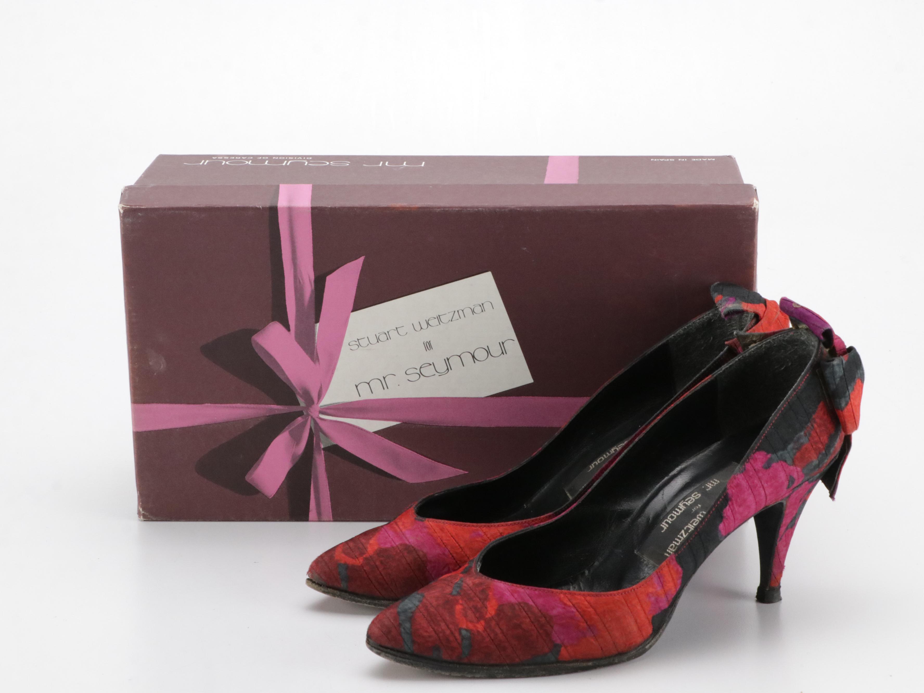 Salvatore Ferragamo Magenta Suede Pumps and Stuart Weitzman Floral Bow Pumps