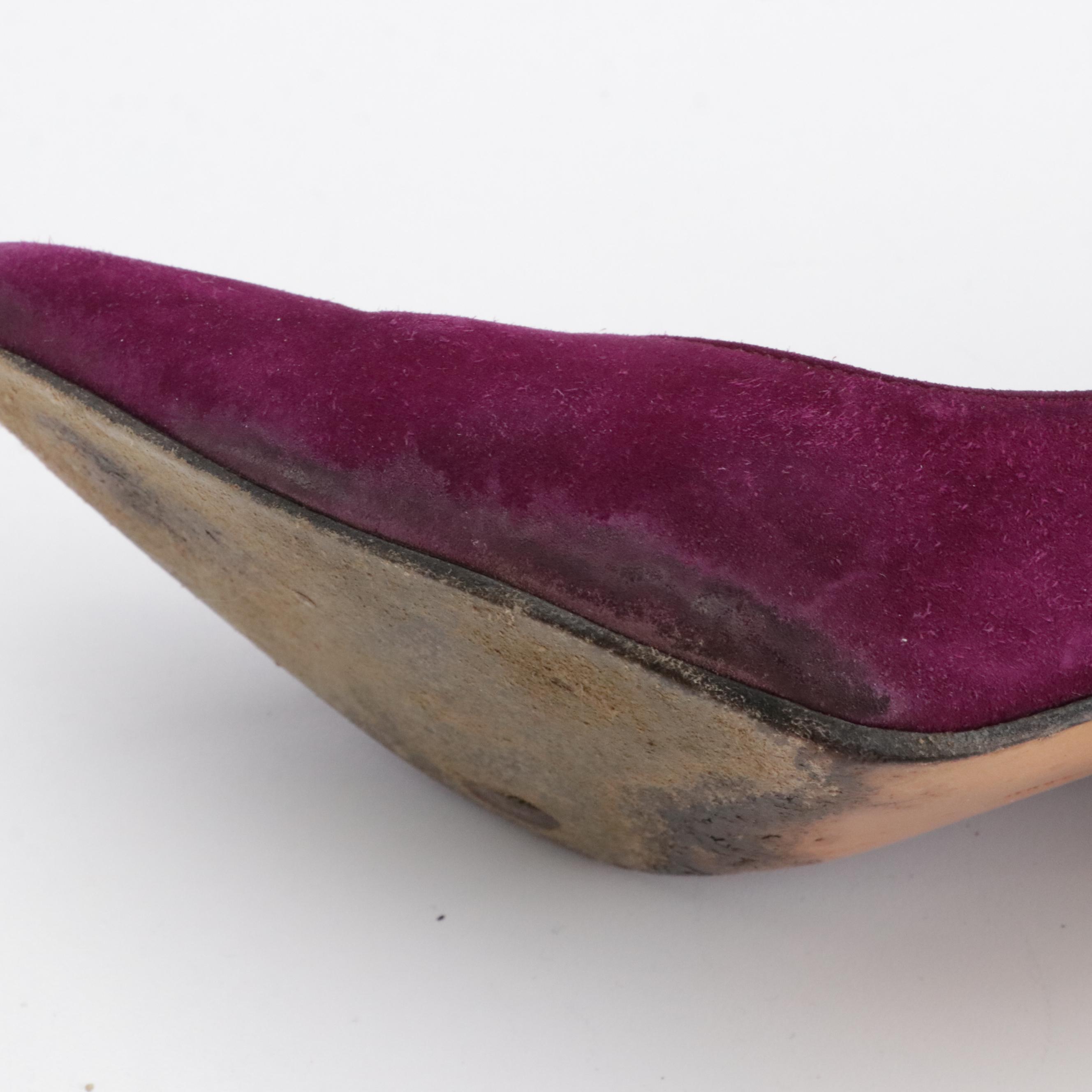 Salvatore Ferragamo Magenta Suede Pumps and Stuart Weitzman Floral Bow Pumps