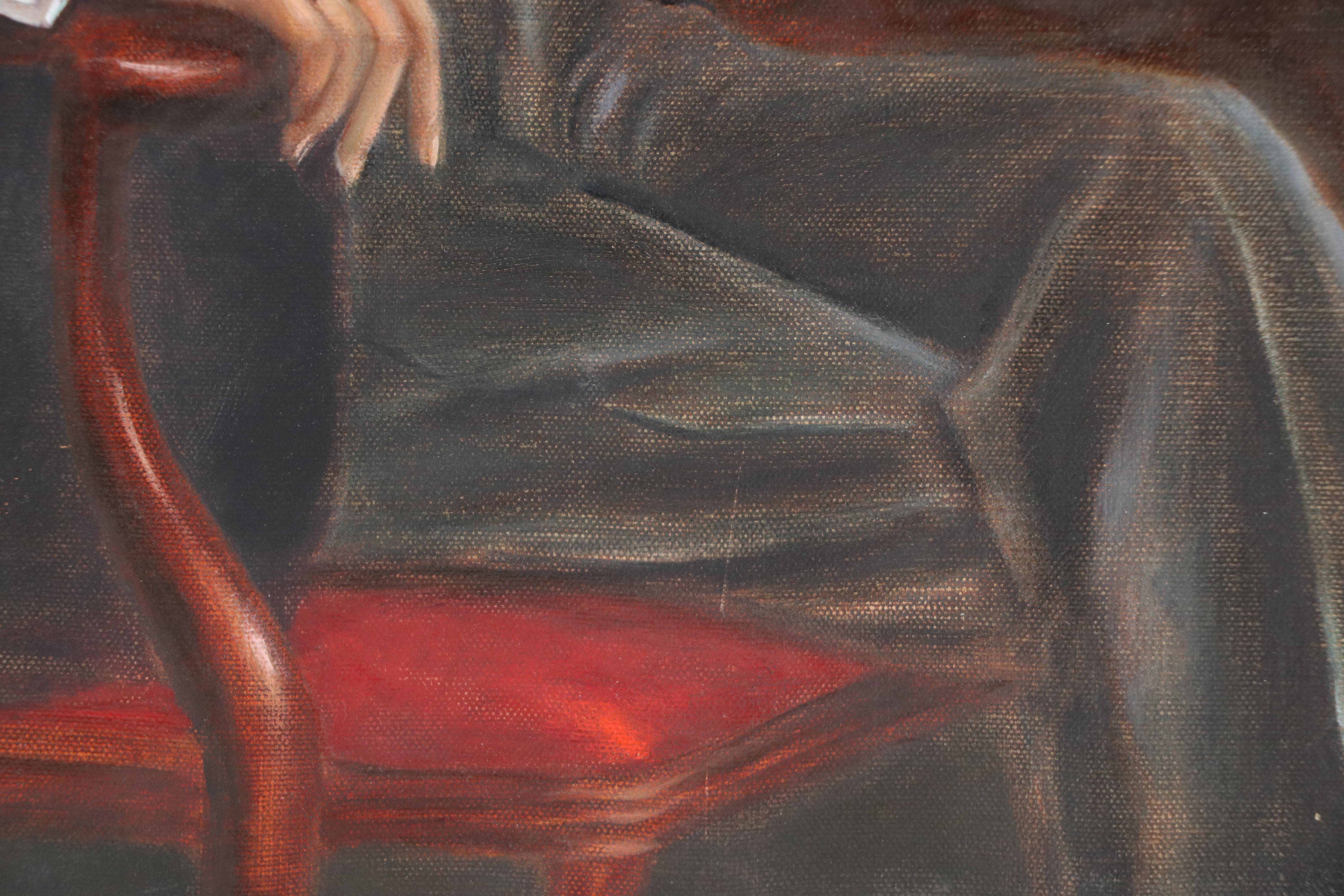 Portrait Oil Painting of Businessman in Study, Mid to Late 20th Century