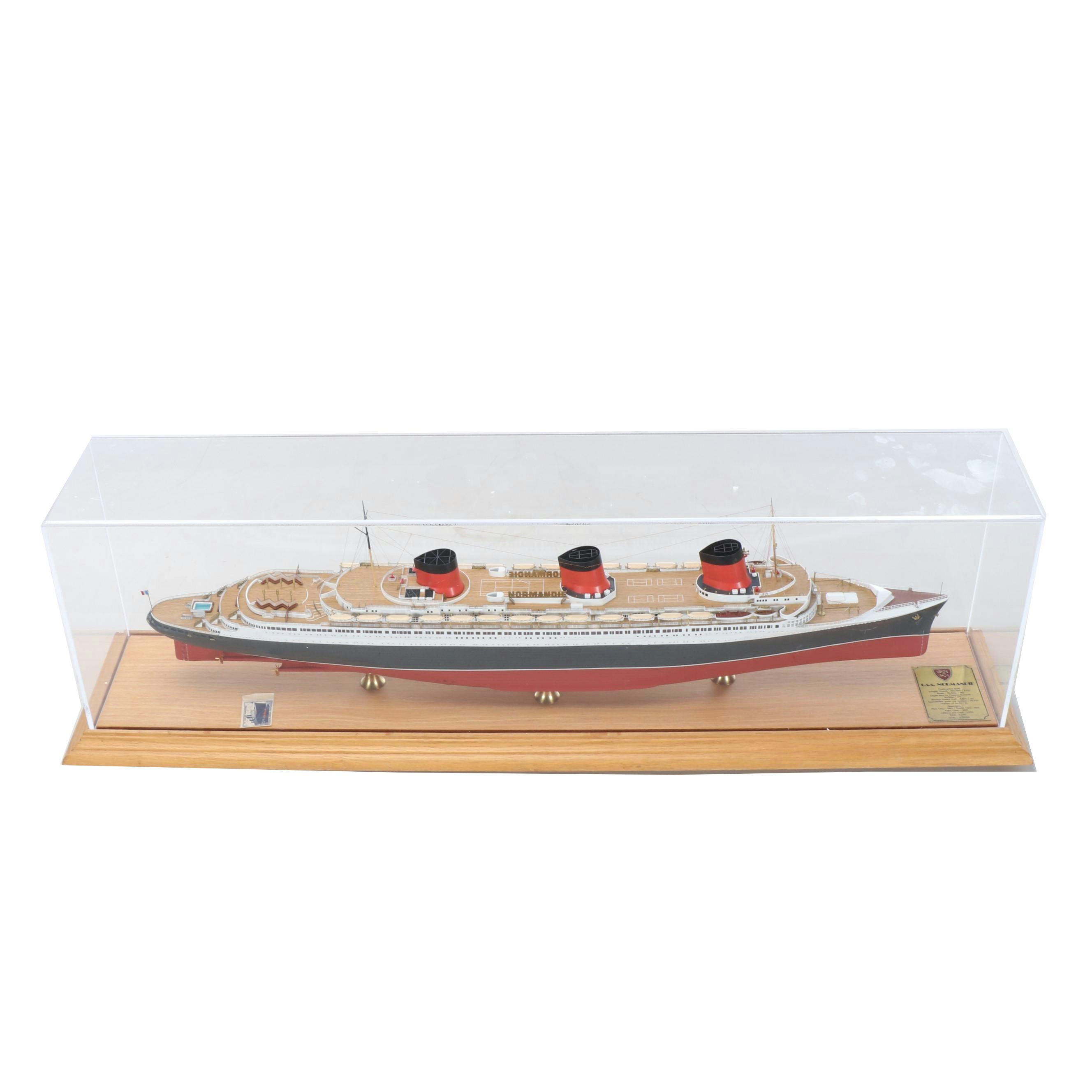 Handcrafted "S.S. Normandie" Wooden 1:350 Scale Model Ship