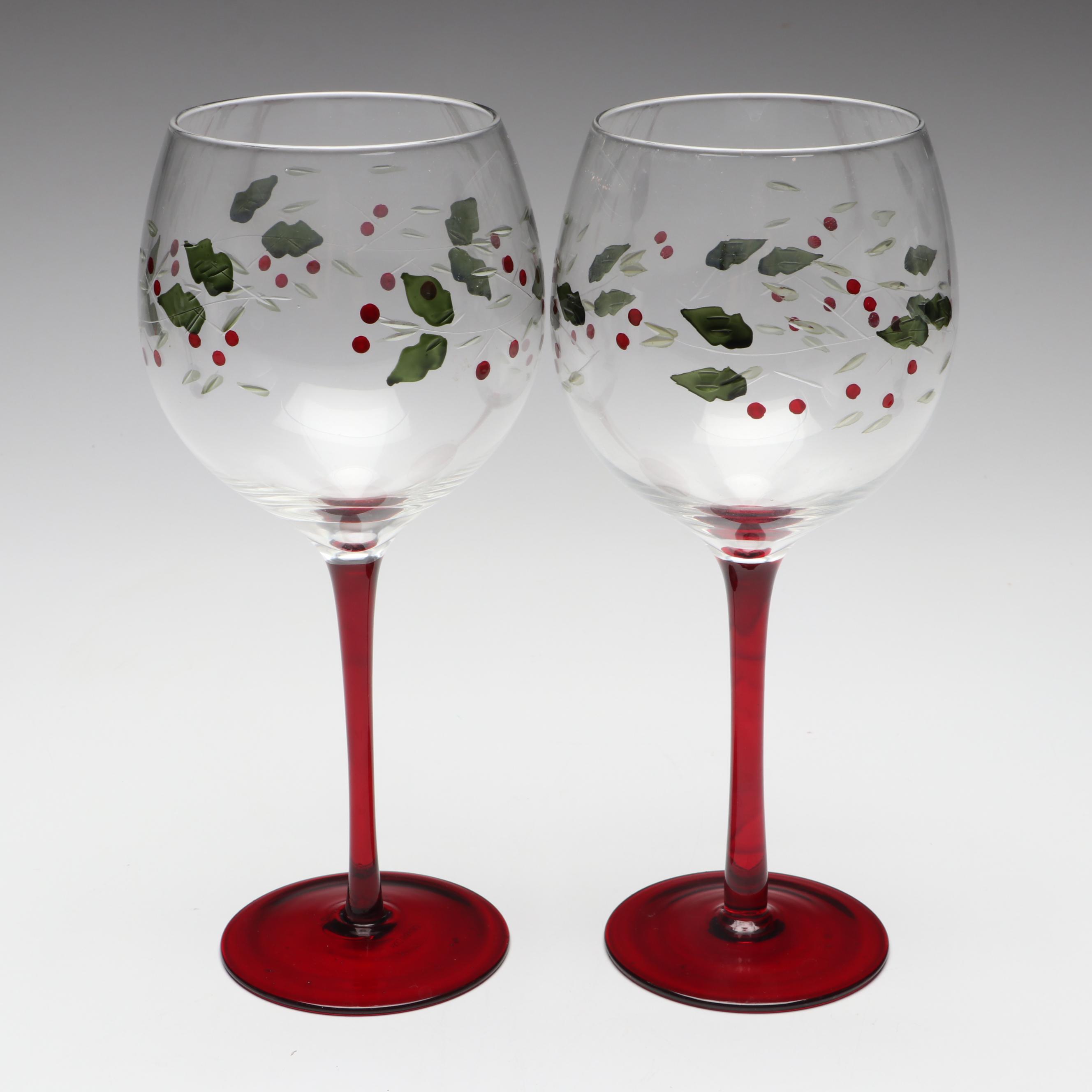 Pfaltzgraff "Winterberry" Hand-Painted Wine Glasses