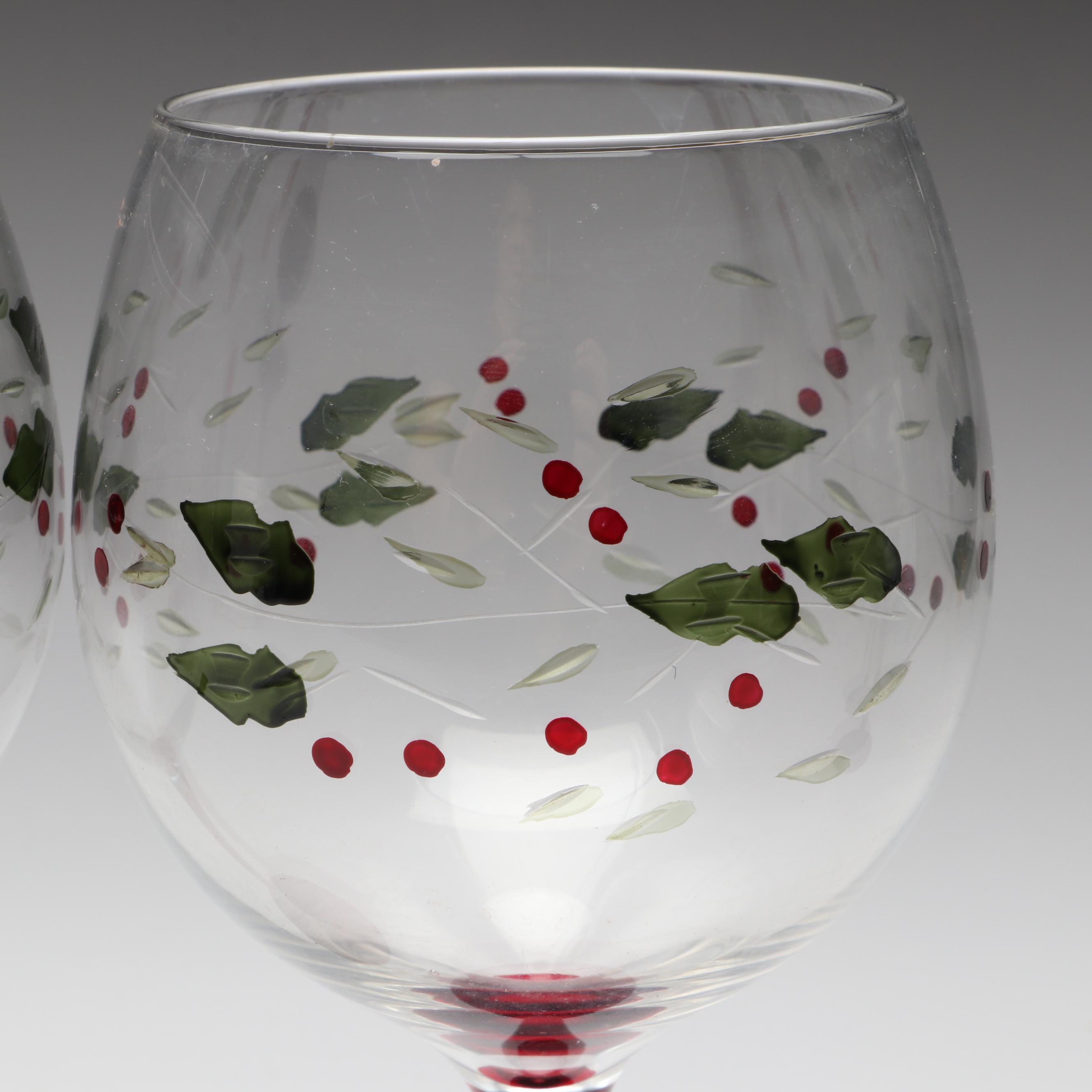 Pfaltzgraff "Winterberry" Hand-Painted Wine Glasses