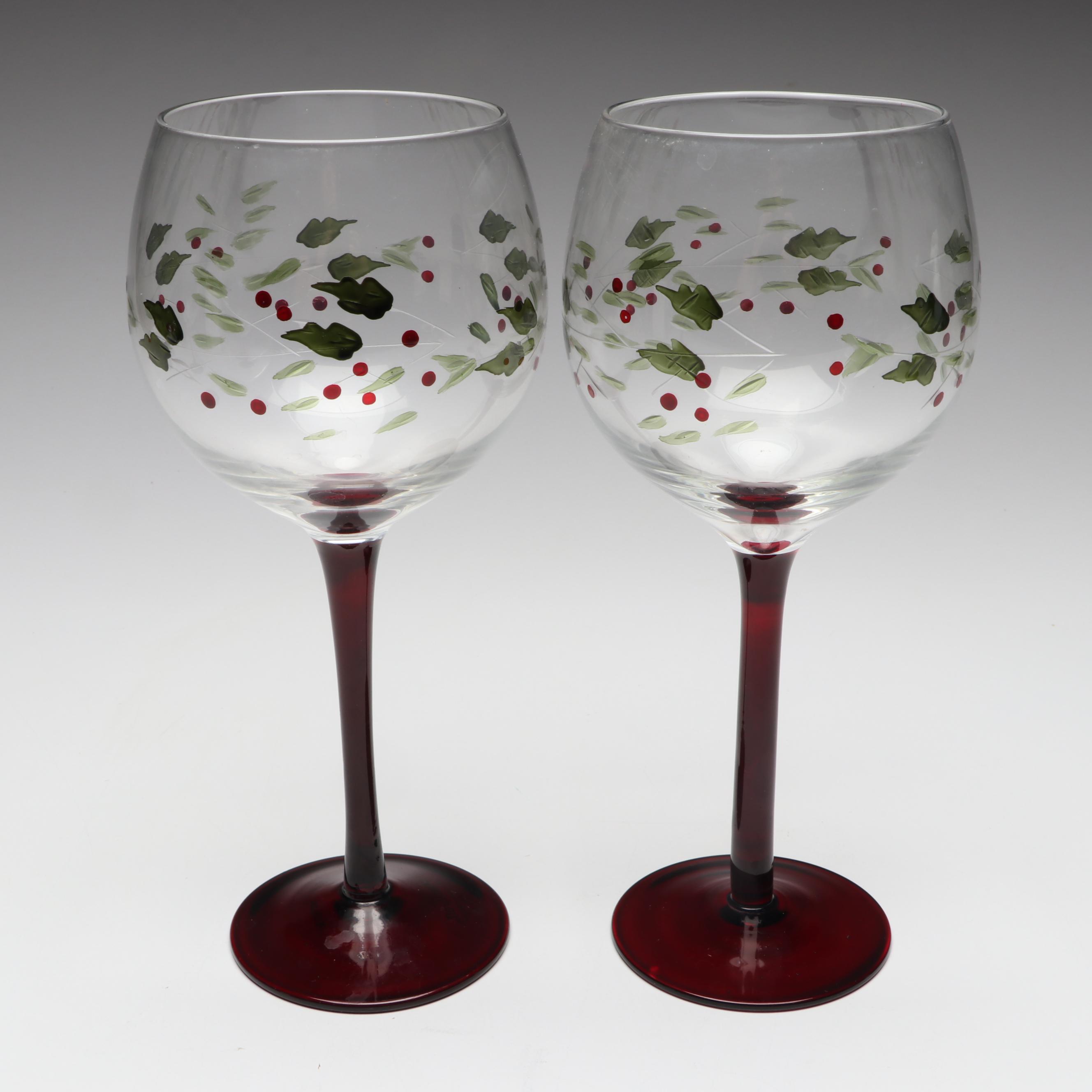 Pfaltzgraff "Winterberry" Hand-Painted Wine Glasses