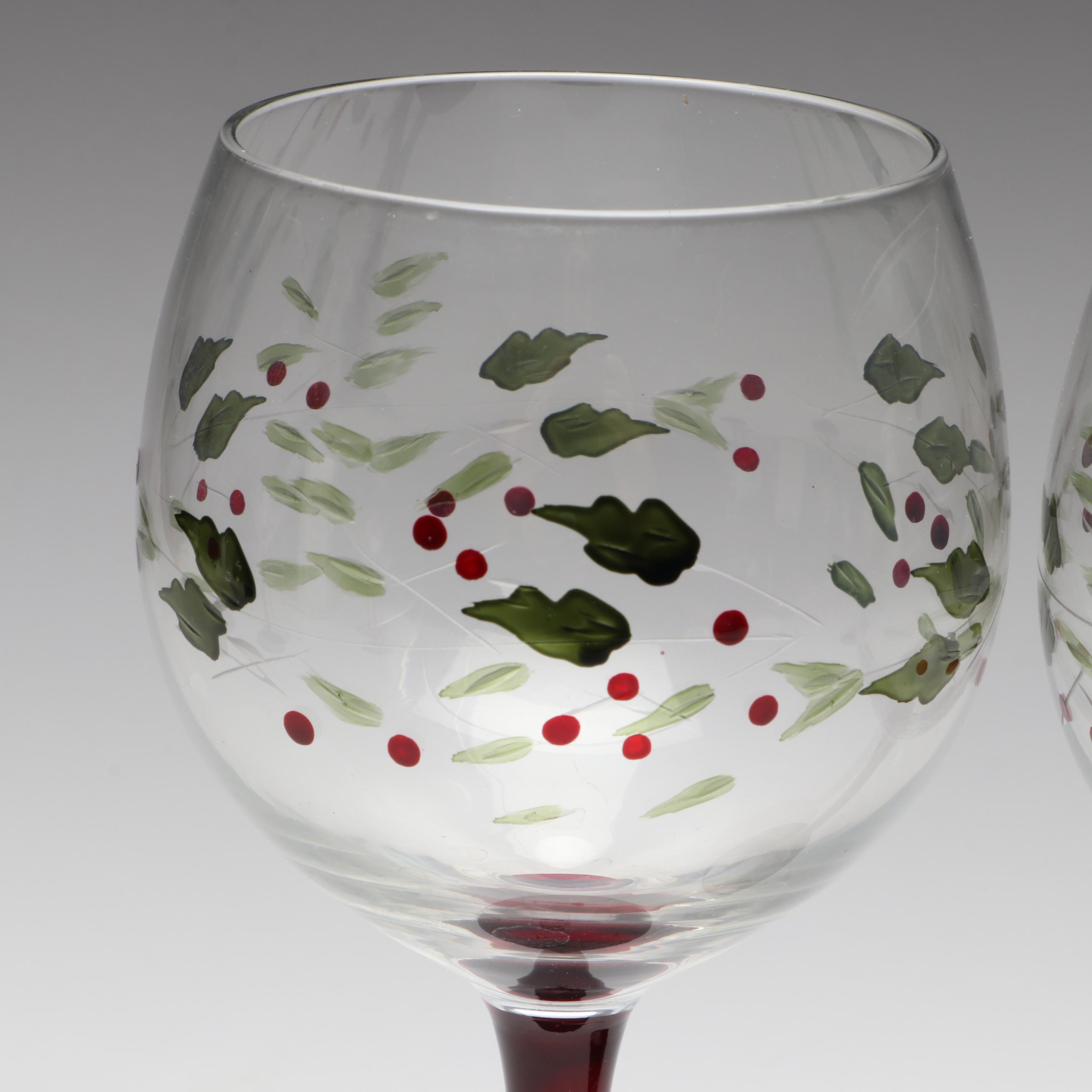 Pfaltzgraff "Winterberry" Hand-Painted Wine Glasses