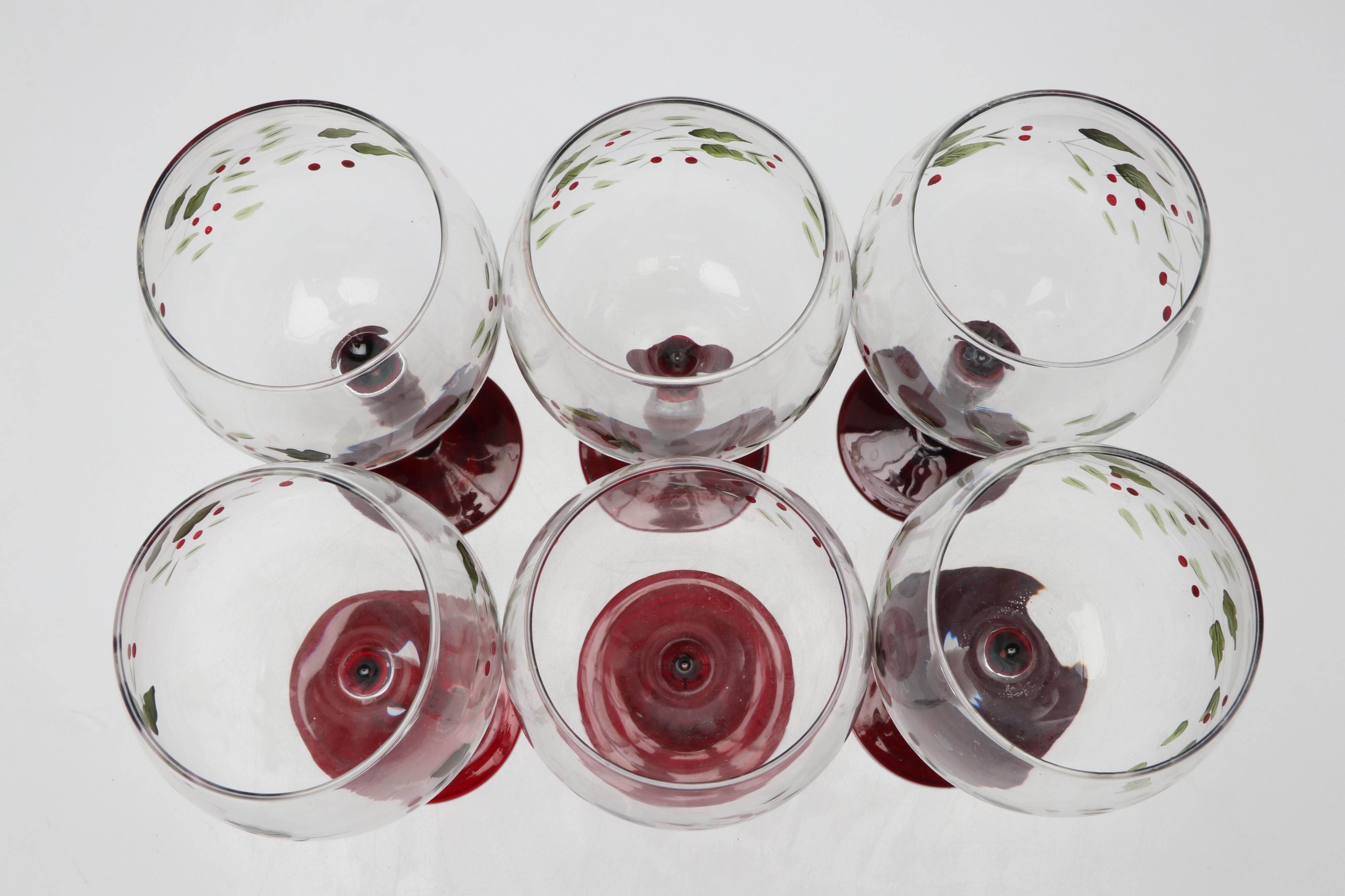 Pfaltzgraff "Winterberry" Hand-Painted Wine Glasses