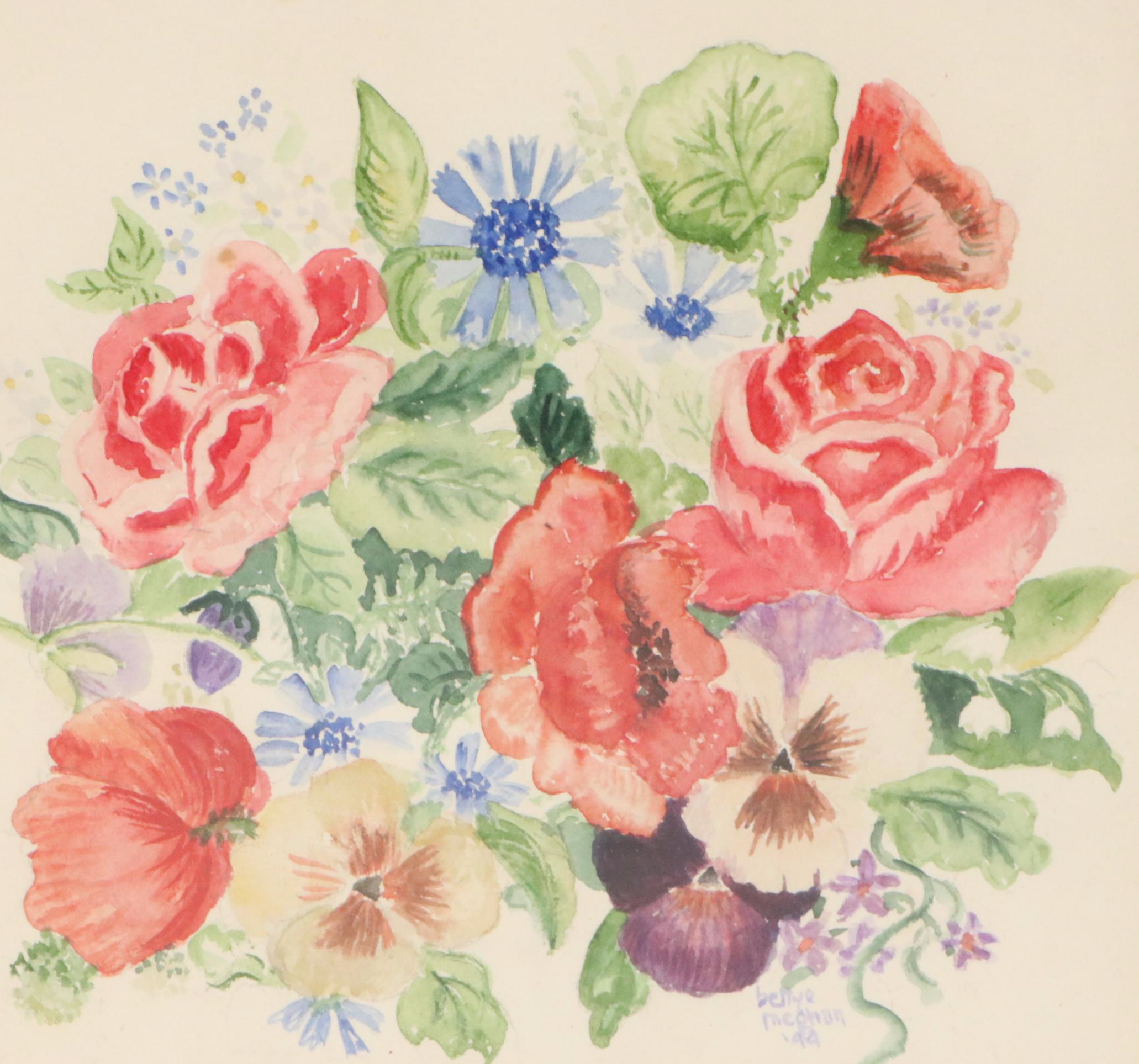 Betty E. Meghan Floral Watercolor Painting, 1994