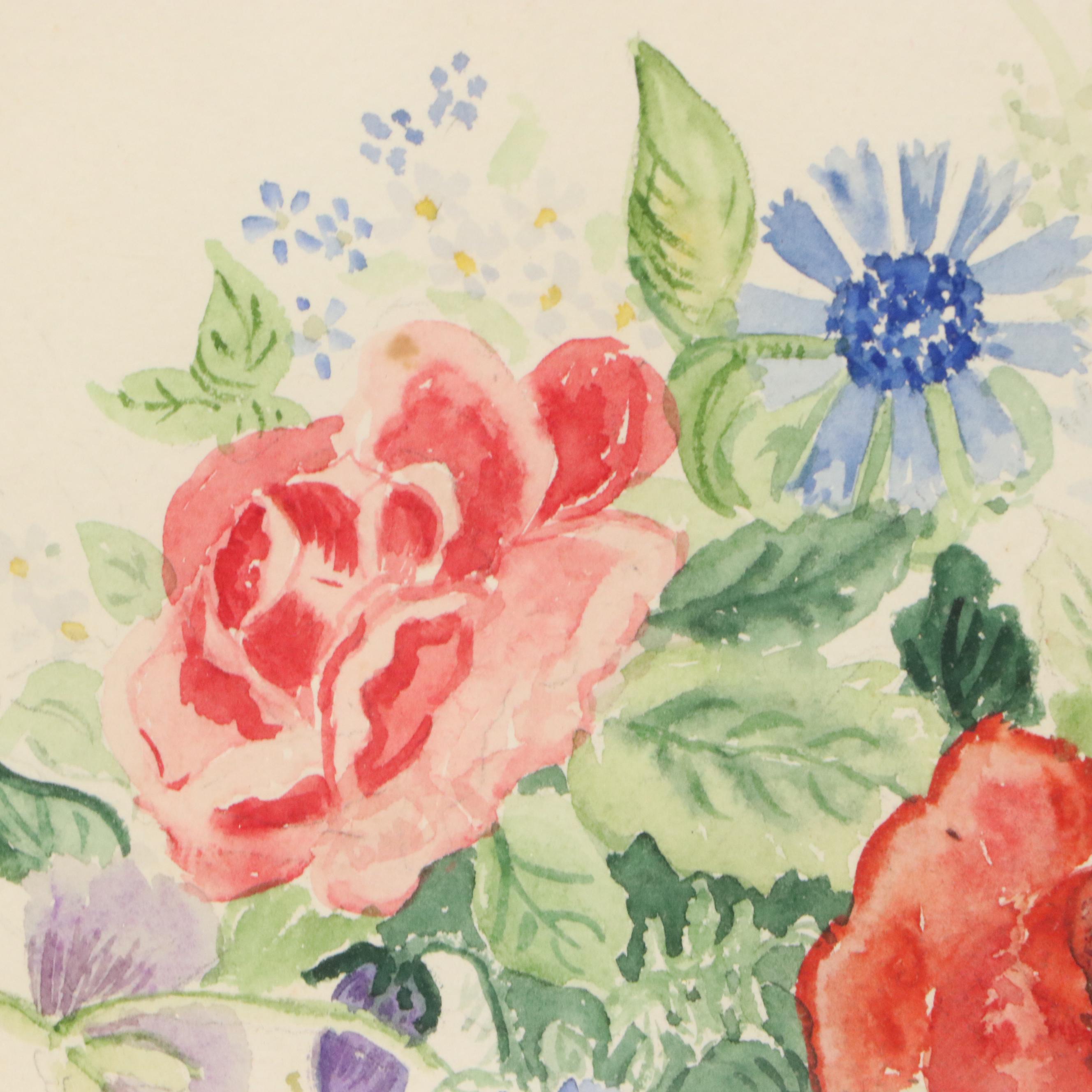 Betty E. Meghan Floral Watercolor Painting, 1994
