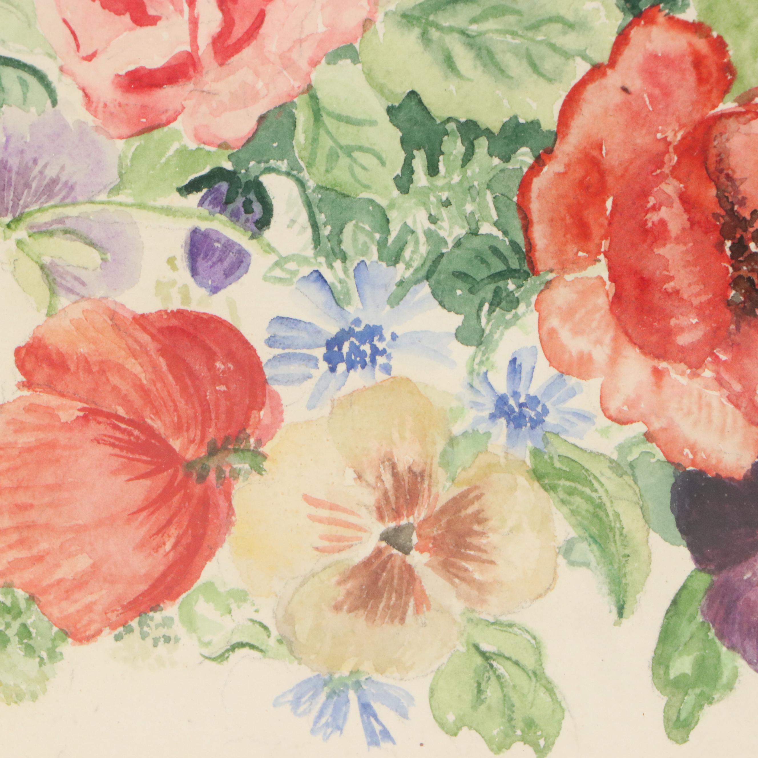 Betty E. Meghan Floral Watercolor Painting, 1994