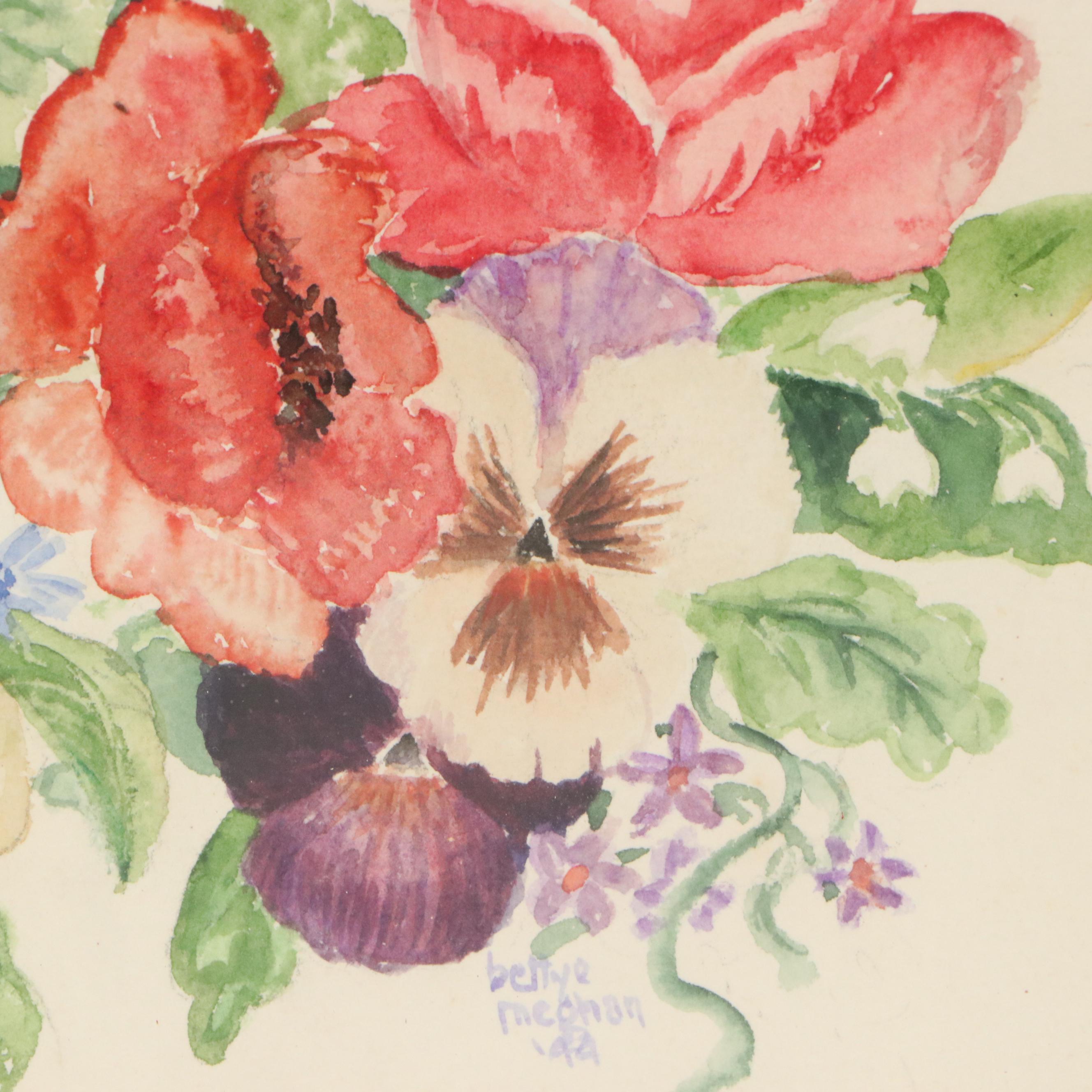 Betty E. Meghan Floral Watercolor Painting, 1994