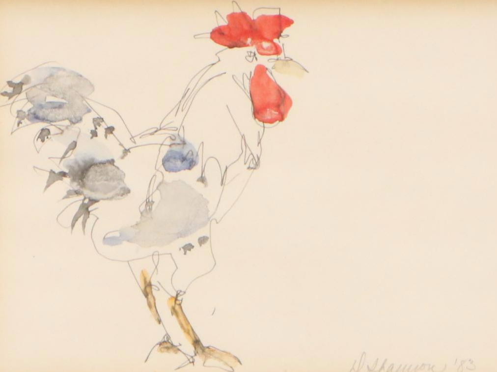 Deborah Shannon Watercolor and Ink Rooster, 1983