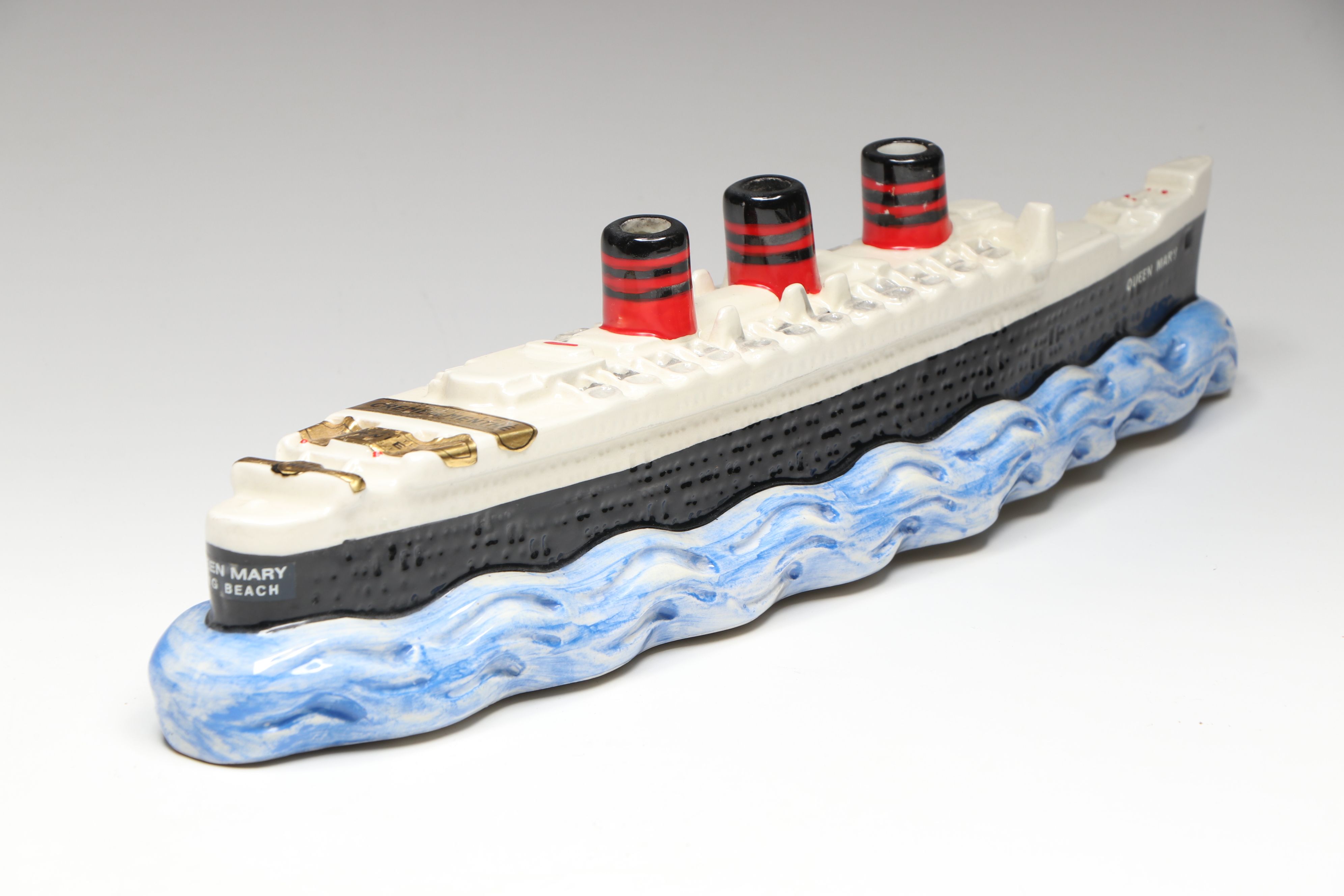 Garnier Hand-Painted Queen Mary and SS France Ceramic Decanters