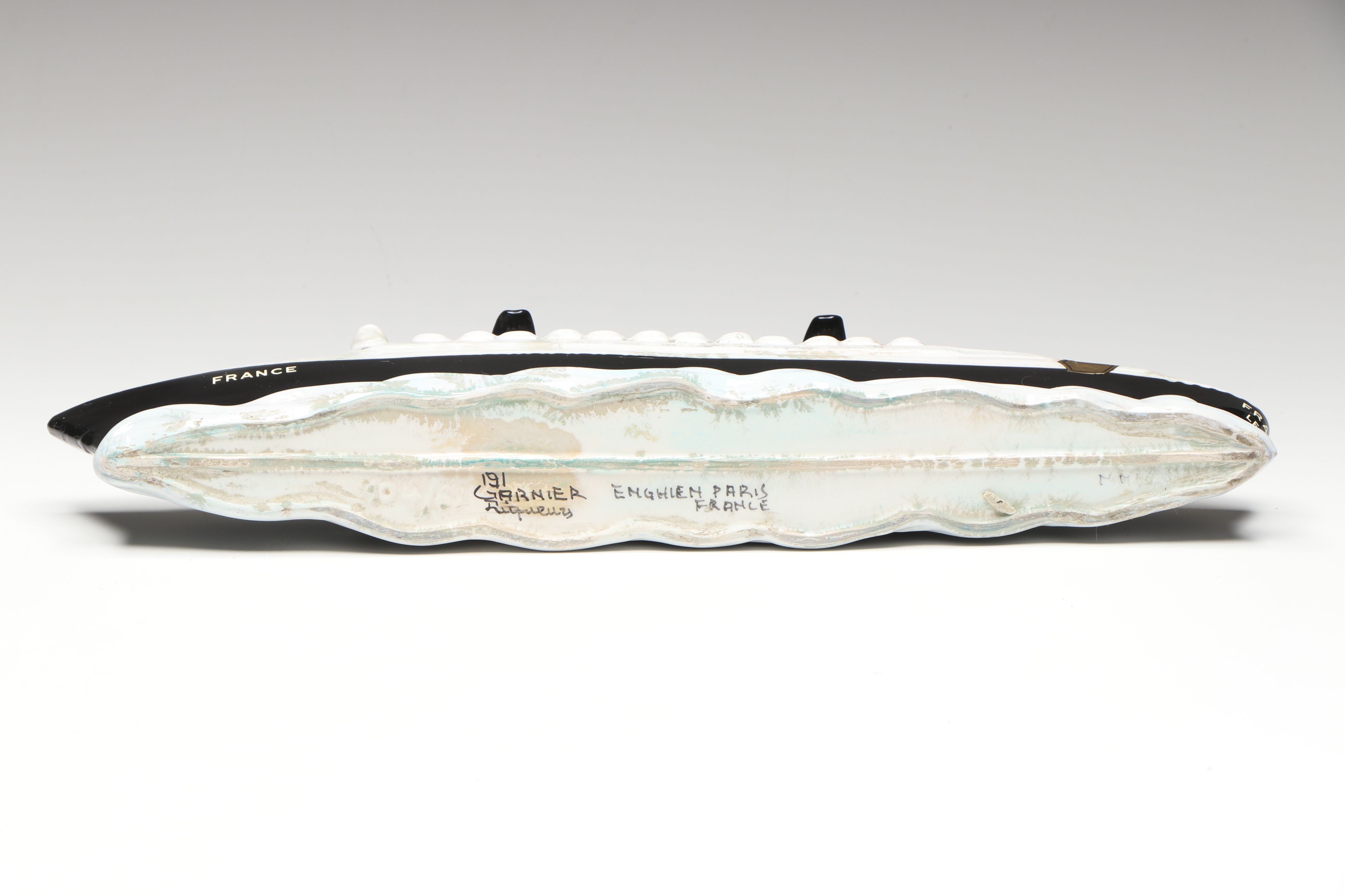 Garnier Hand-Painted Queen Mary and SS France Ceramic Decanters