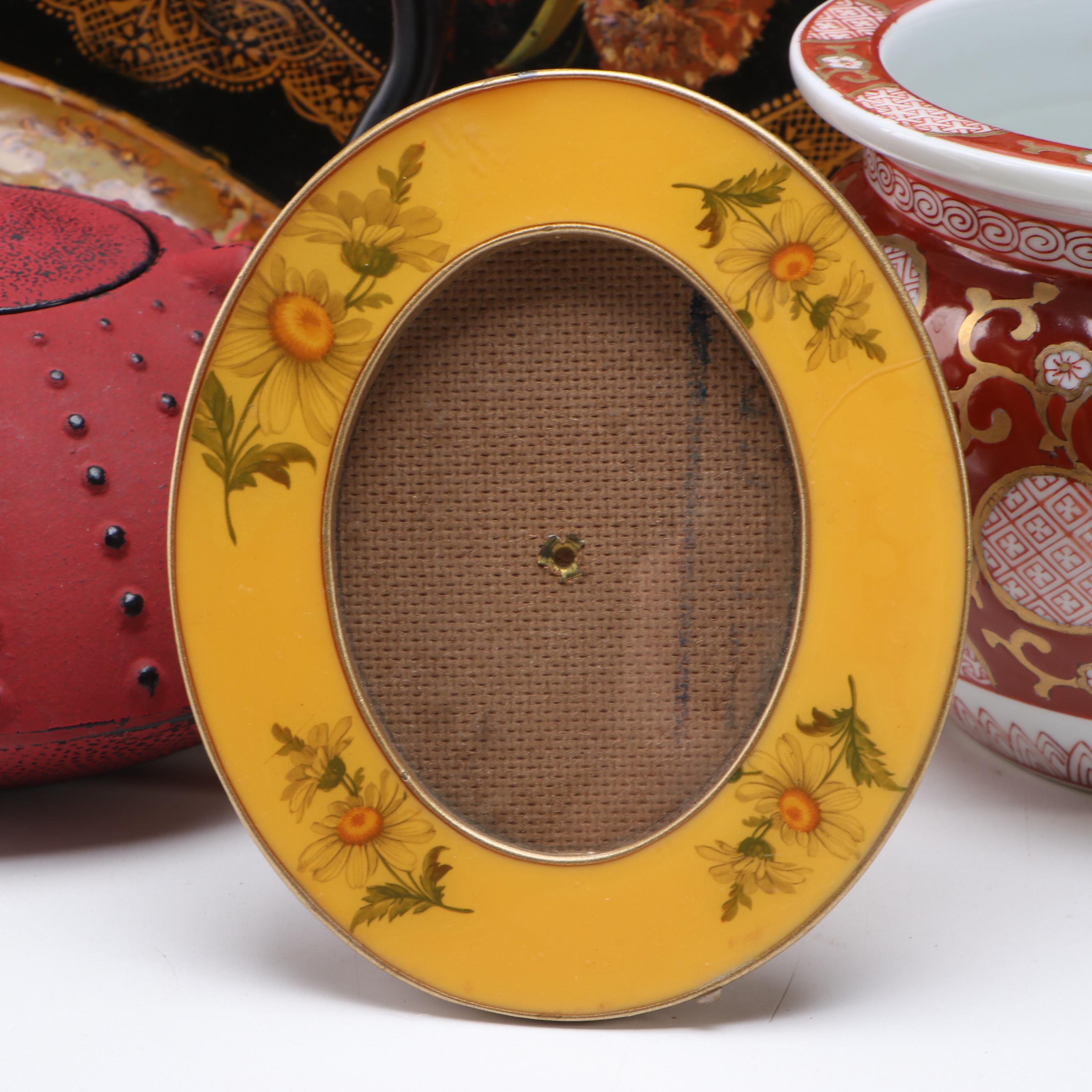 Japanese Cast Iron Tetsubin, Imari Style Planter, Lacquerware and More Décor