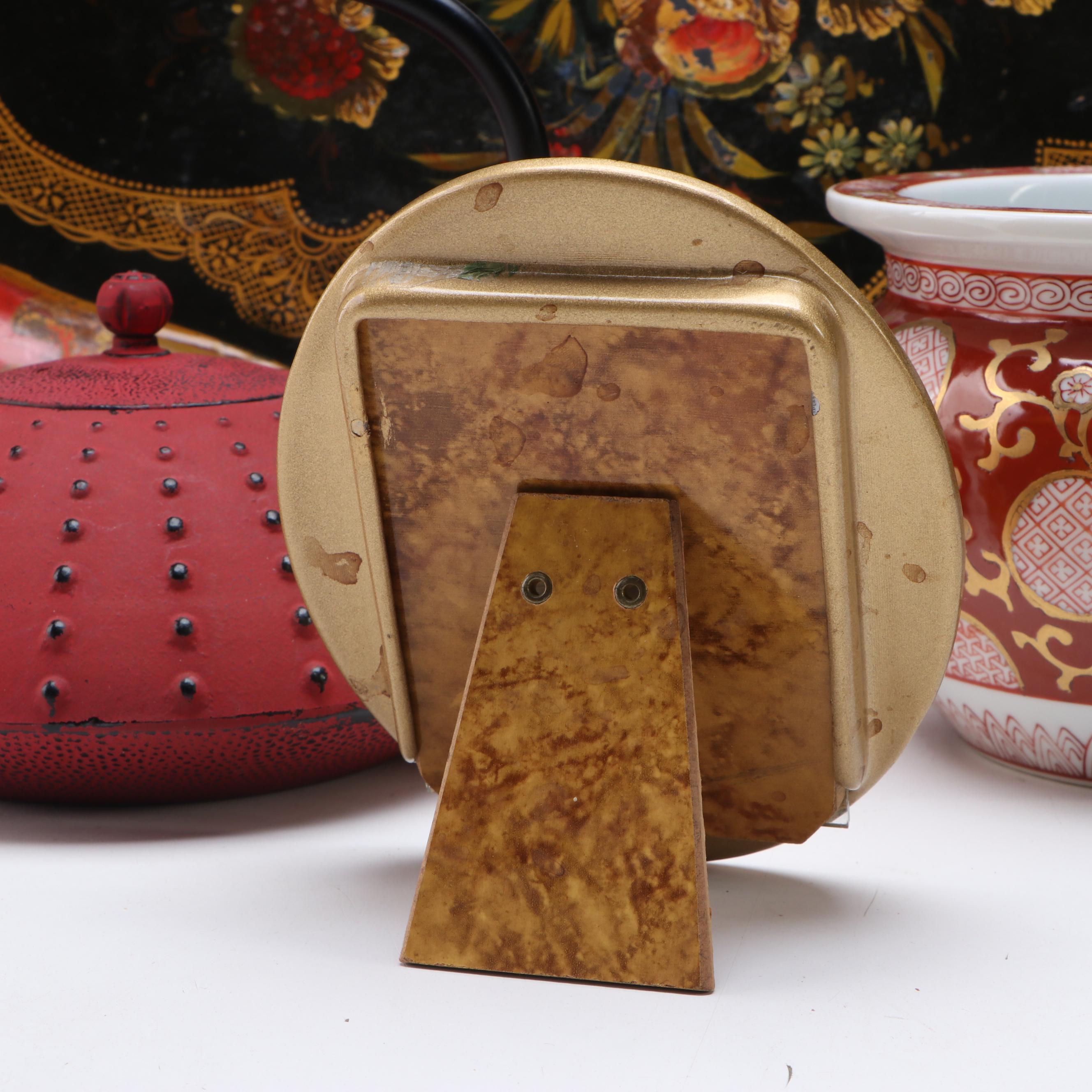 Japanese Cast Iron Tetsubin, Imari Style Planter, Lacquerware and More Décor