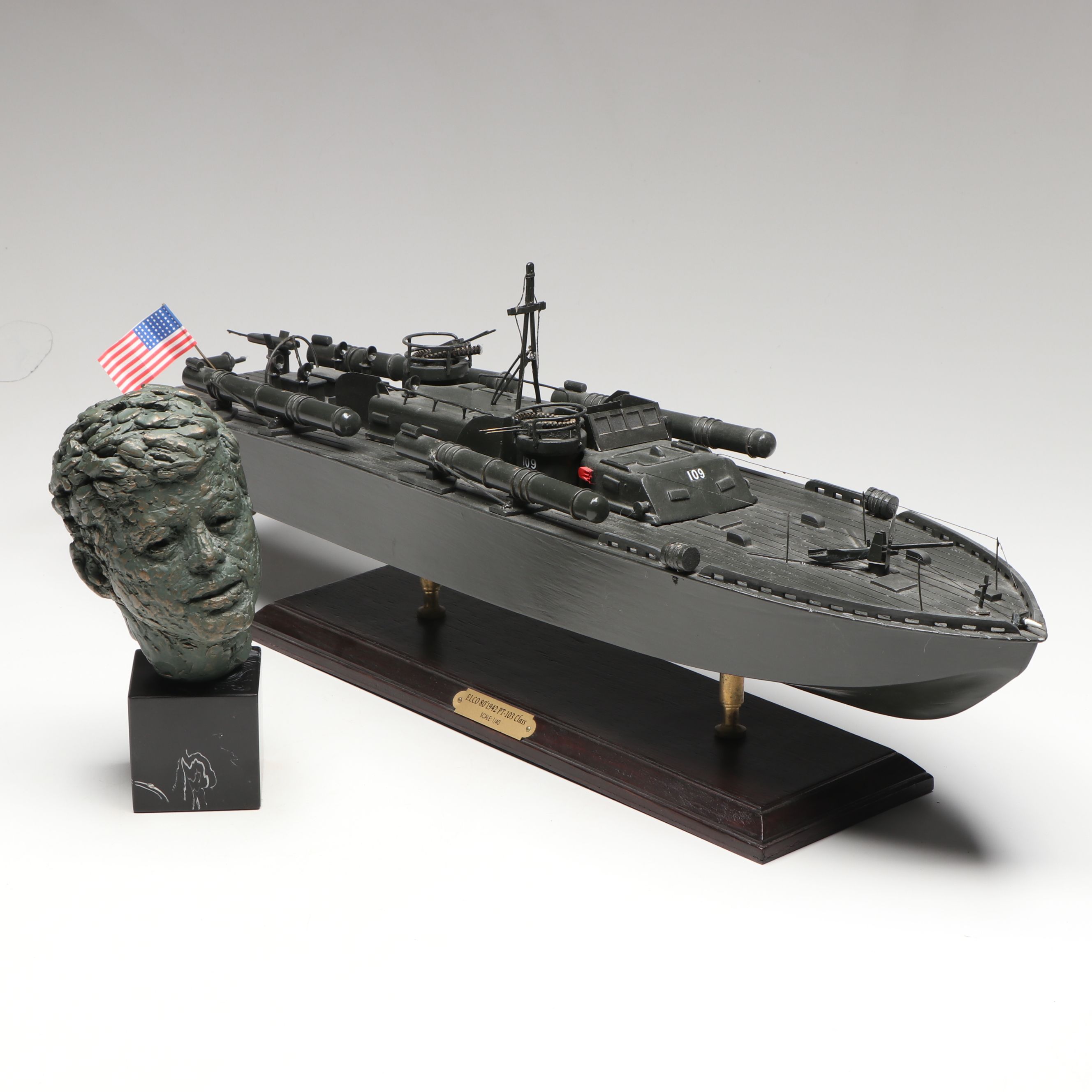 ELCO 1942 PT-103 Class Military Boat Model with John F. Kennedy Bust