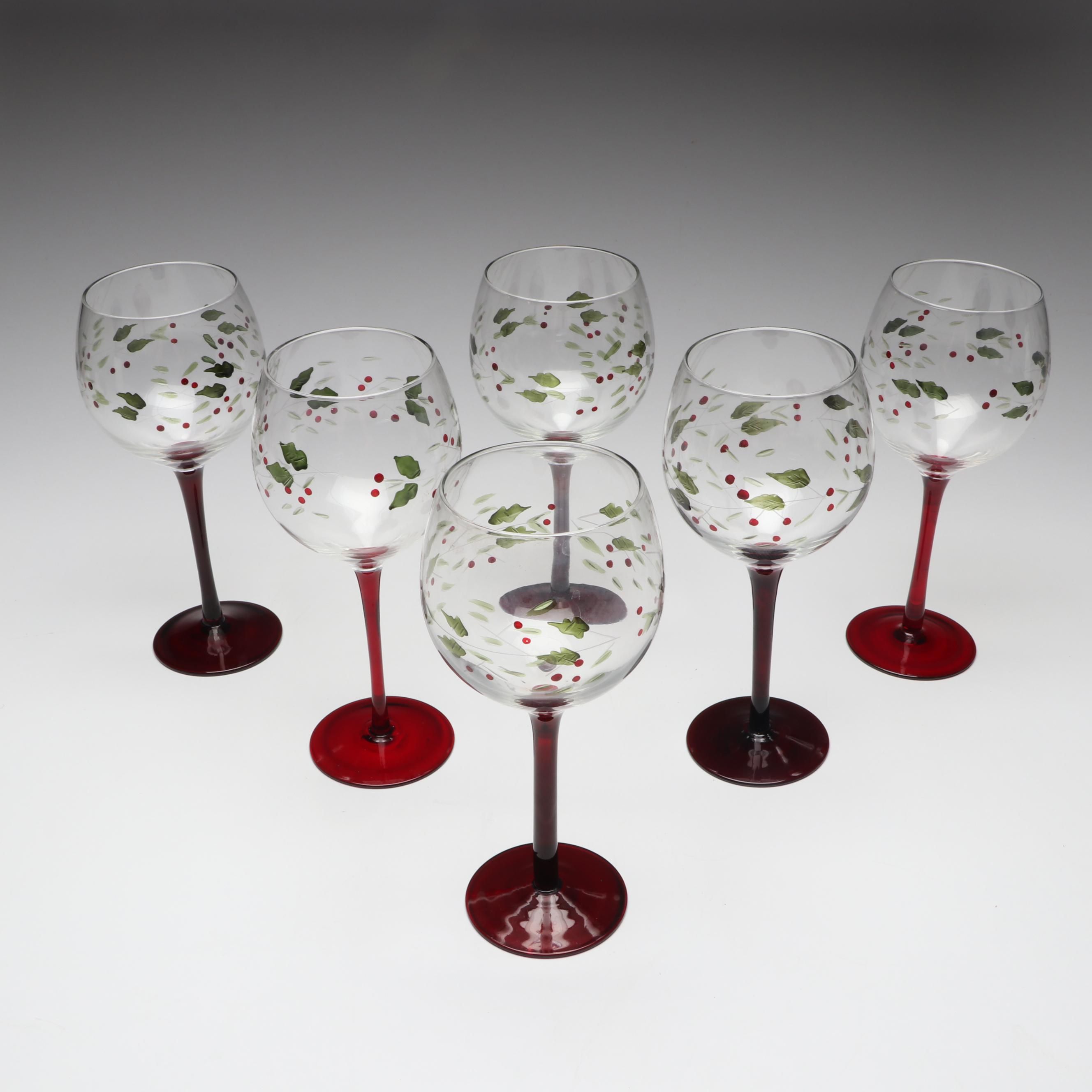 Pfaltzgraff "Winterberry" Hand-Painted Wine Glasses