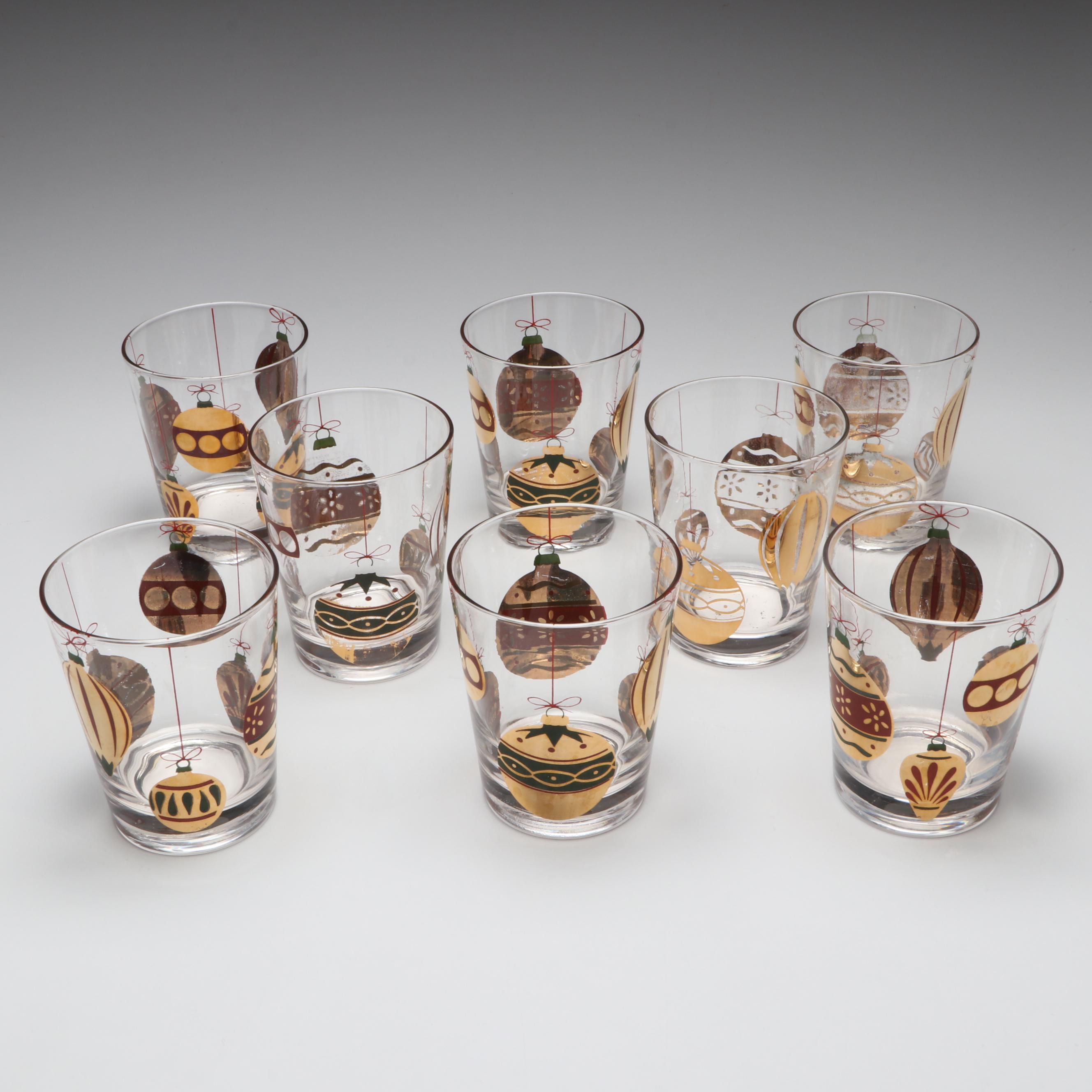 Gilt Christmas Ornaments Double Old Fashioned Glasses