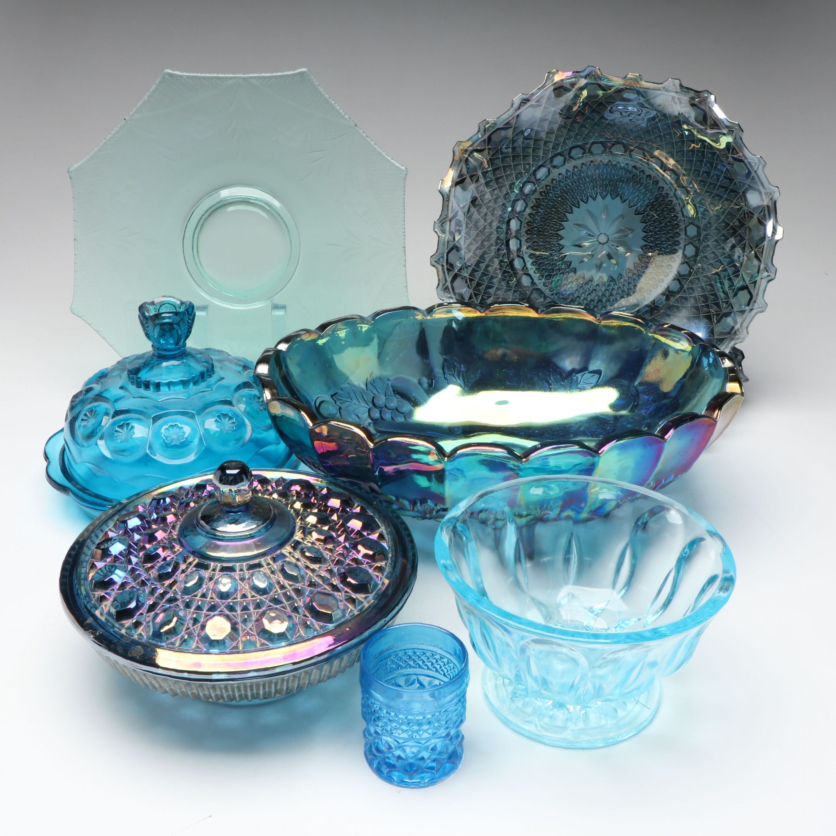 Indiana "Harvest Grape" Centerpiece with Other Carnival and Depression Glass