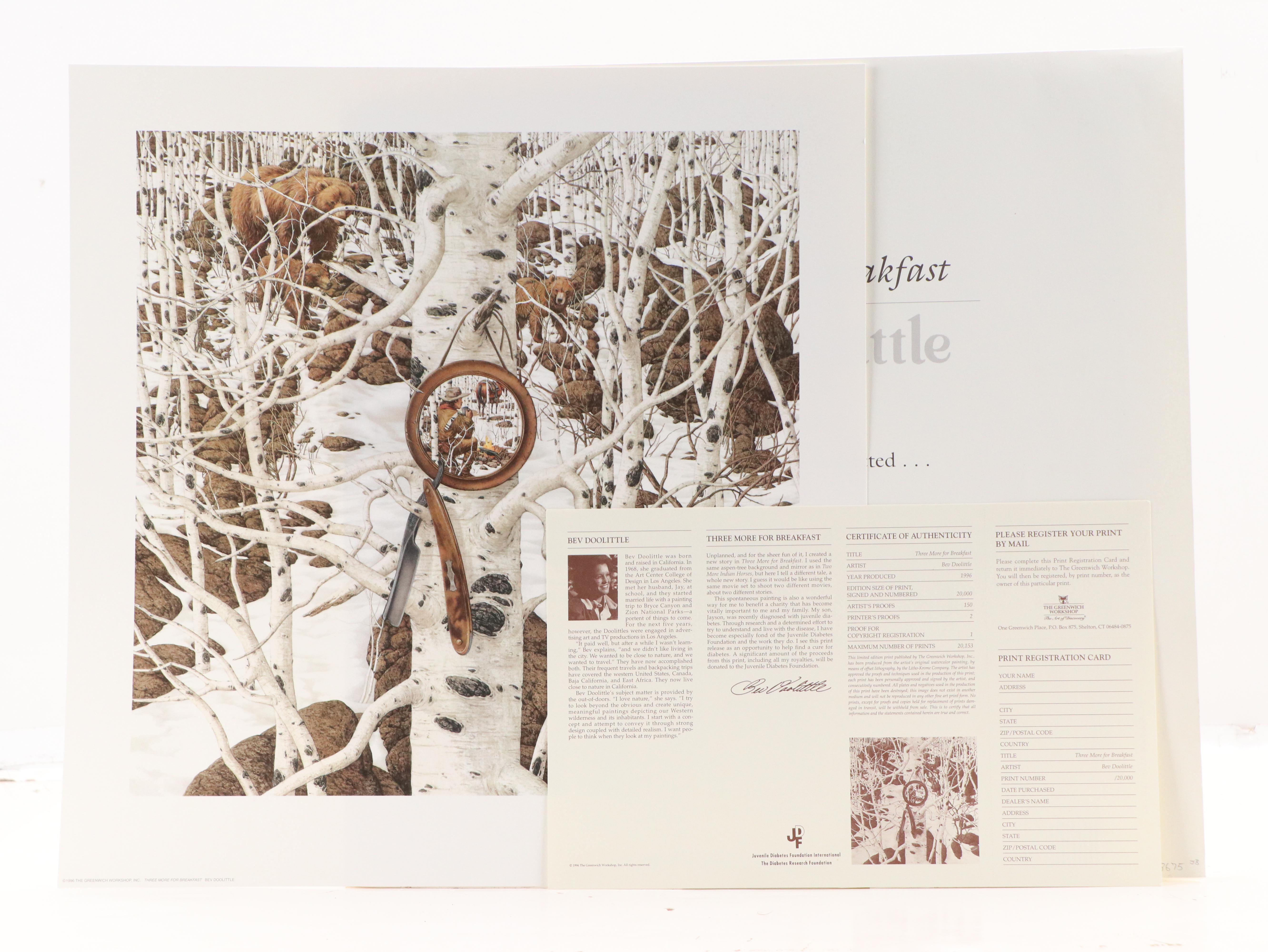 Bev Doolittle Offset Lithograph "Three More for Breakfast," 1996