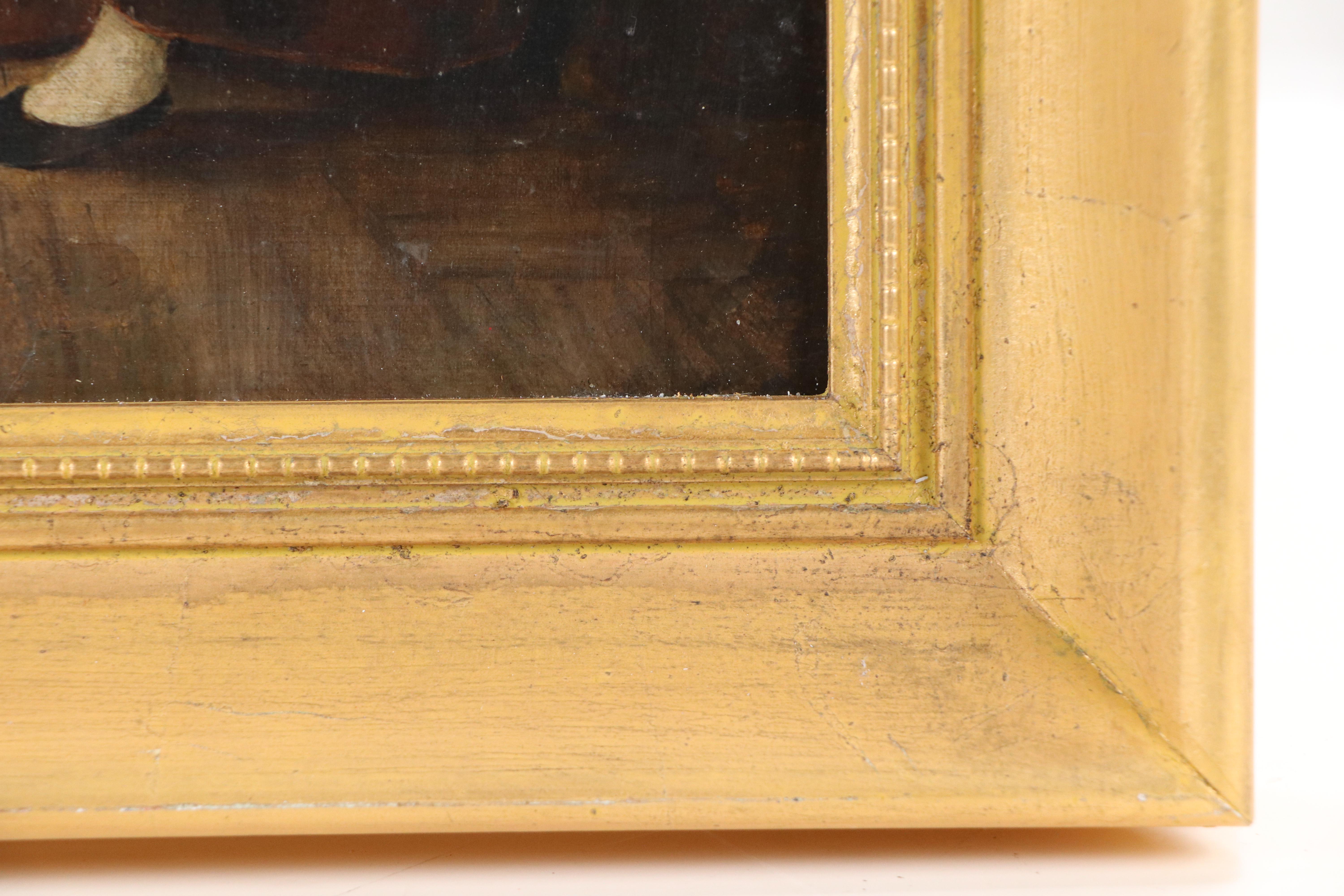 M. Gorman Genre Oil Painting of Mother, Children, and Butter Churn, 19th C.