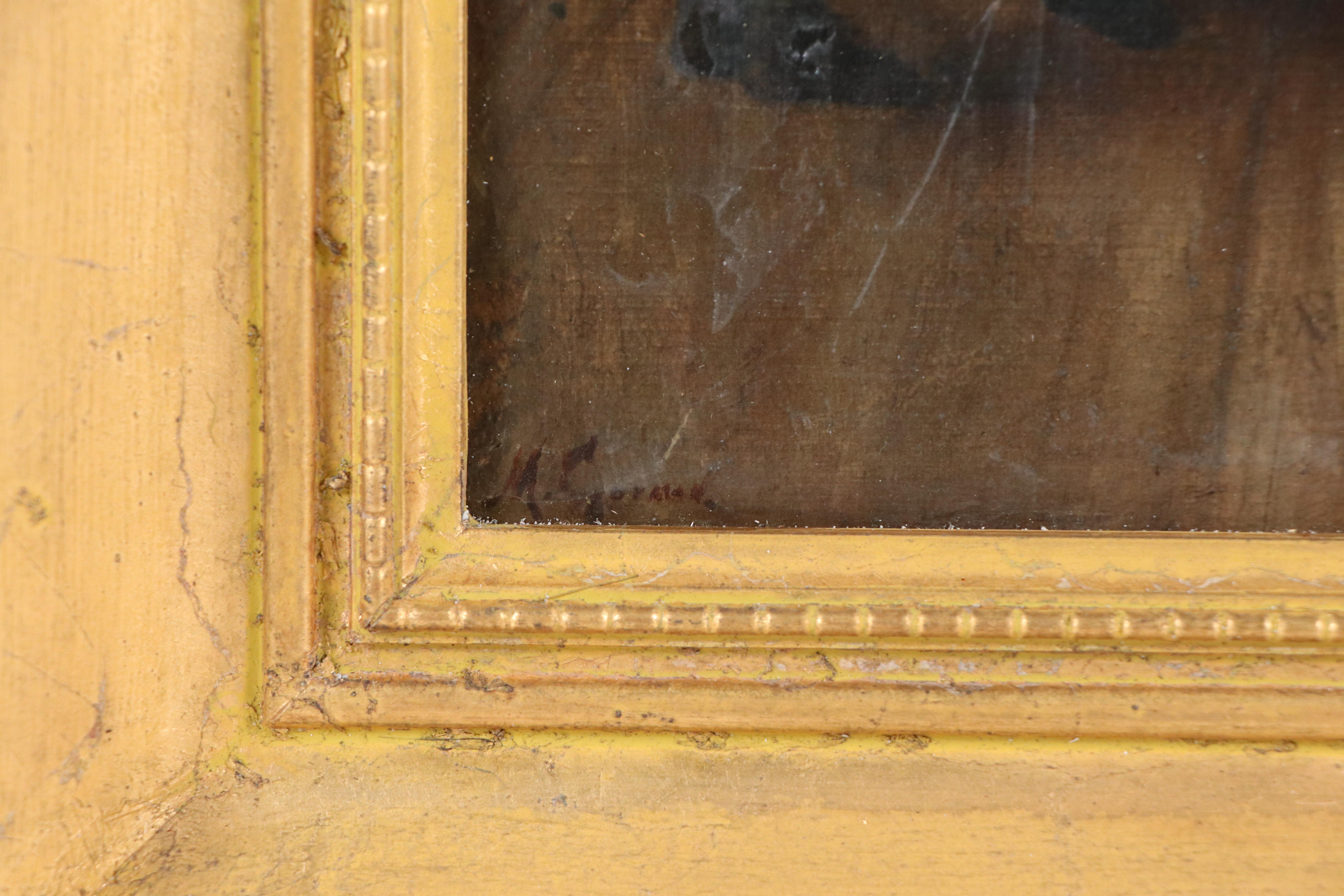 M. Gorman Genre Oil Painting of Mother, Children, and Butter Churn, 19th C.