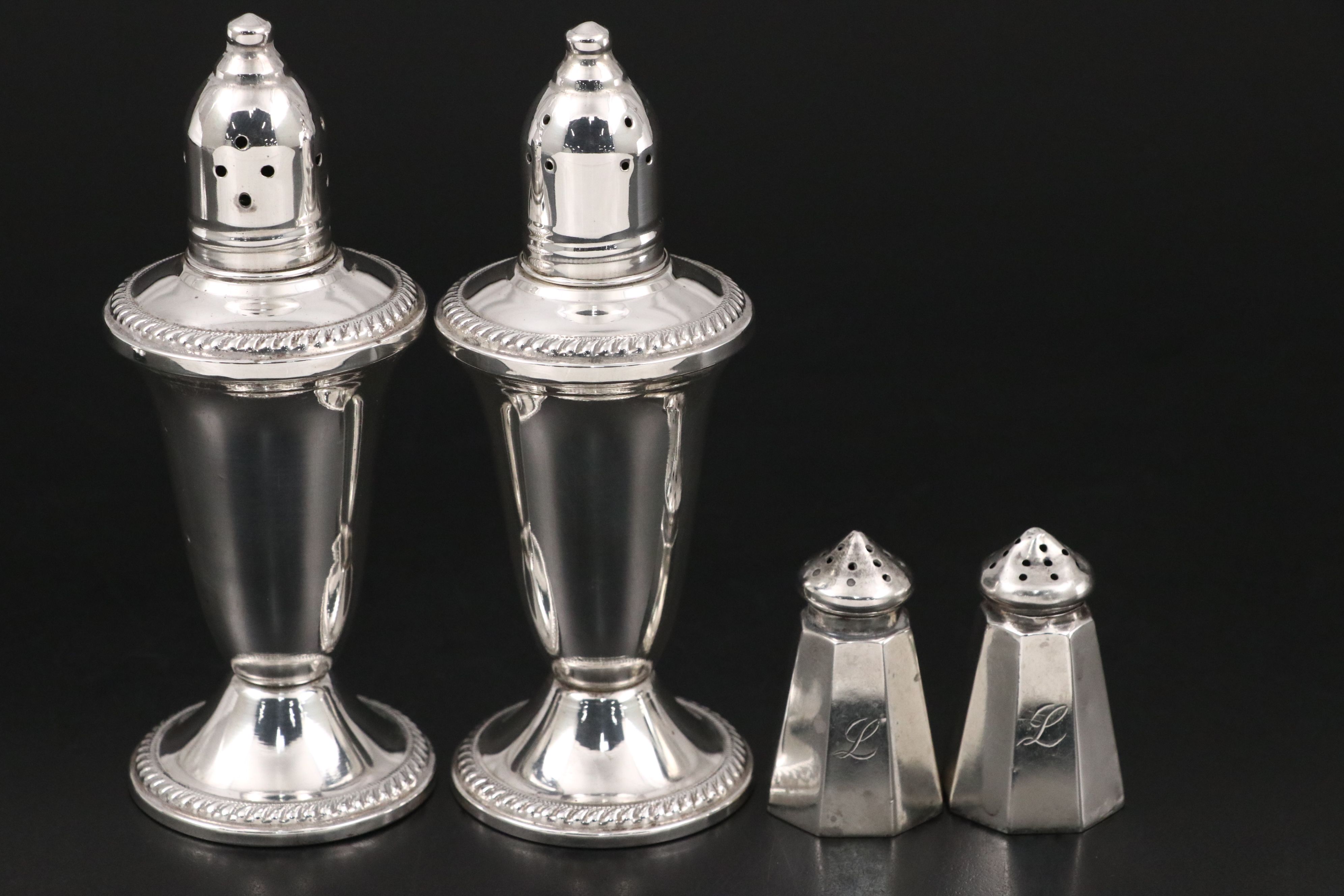 Webster and Duchin Sterling Salt and Pepper Shakers with Lenox Nut Dishes
