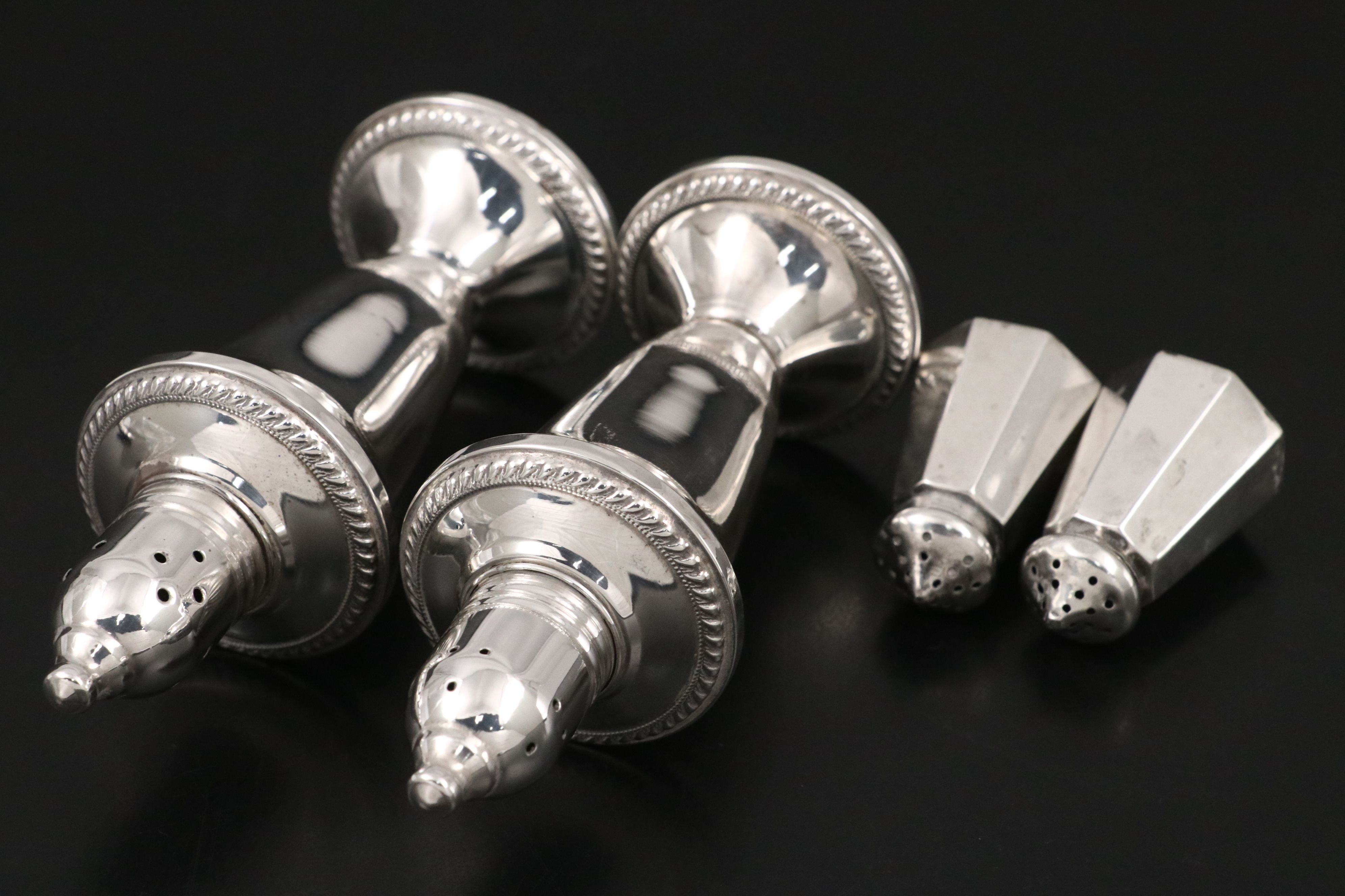 Webster and Duchin Sterling Salt and Pepper Shakers with Lenox Nut Dishes