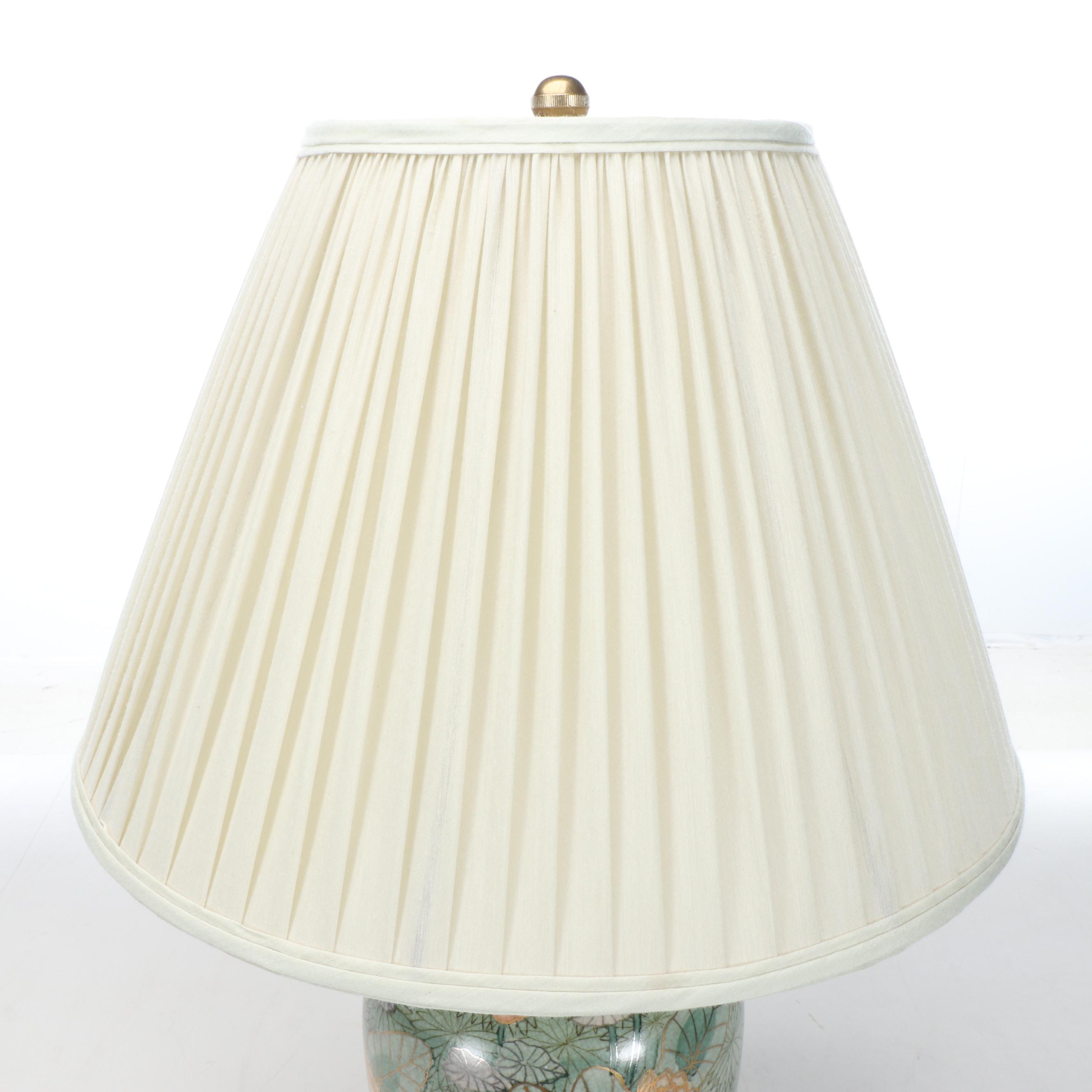 Wildwood Lamps Floral Painted Ceramic Table Lamp and Shirred Shade
