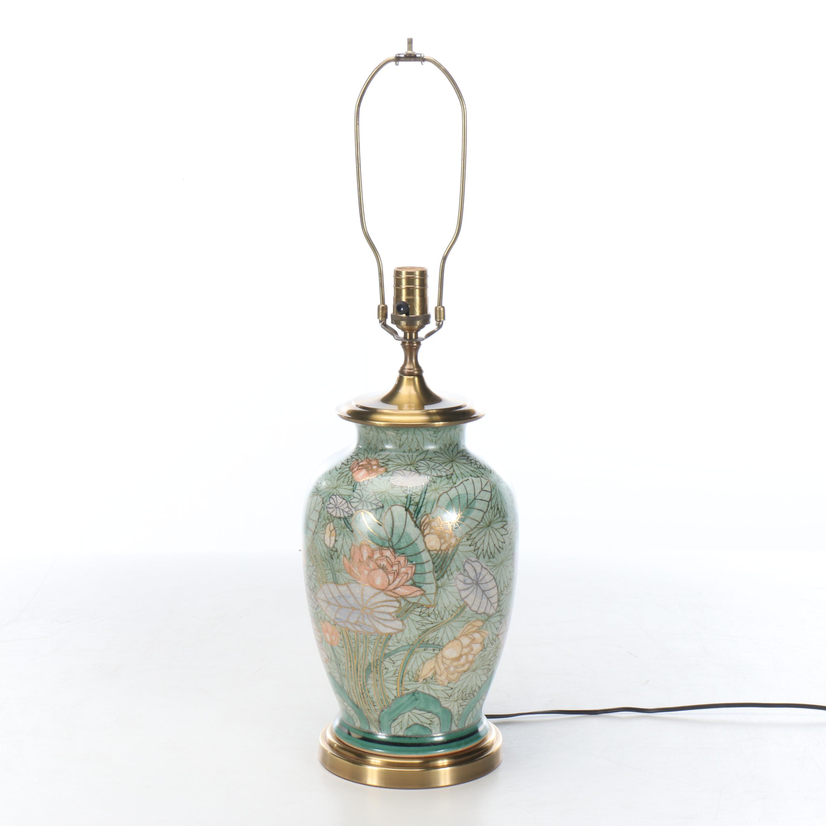 Wildwood Lamps Floral Painted Ceramic Table Lamp and Shirred Shade