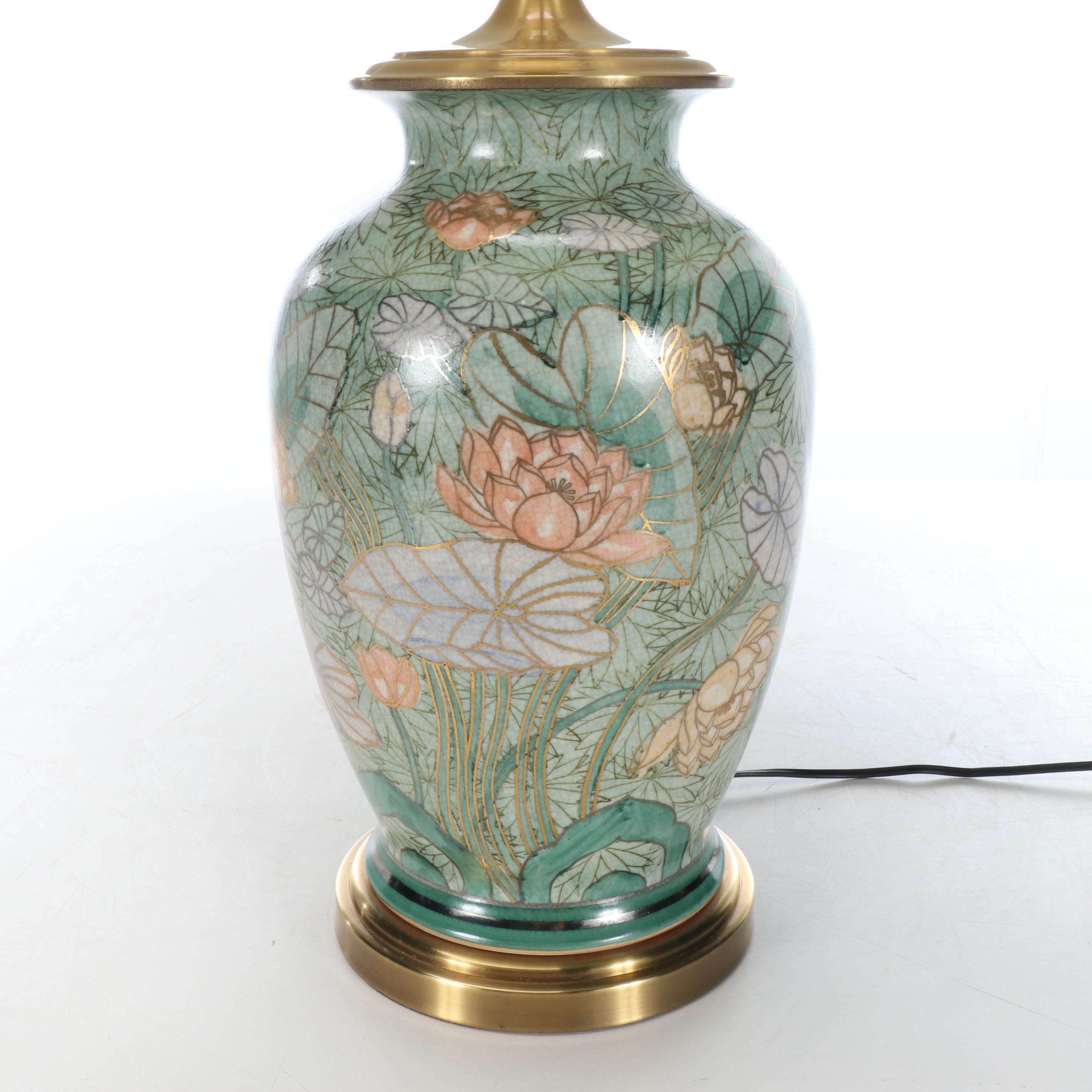 Wildwood Lamps Floral Painted Ceramic Table Lamp and Shirred Shade