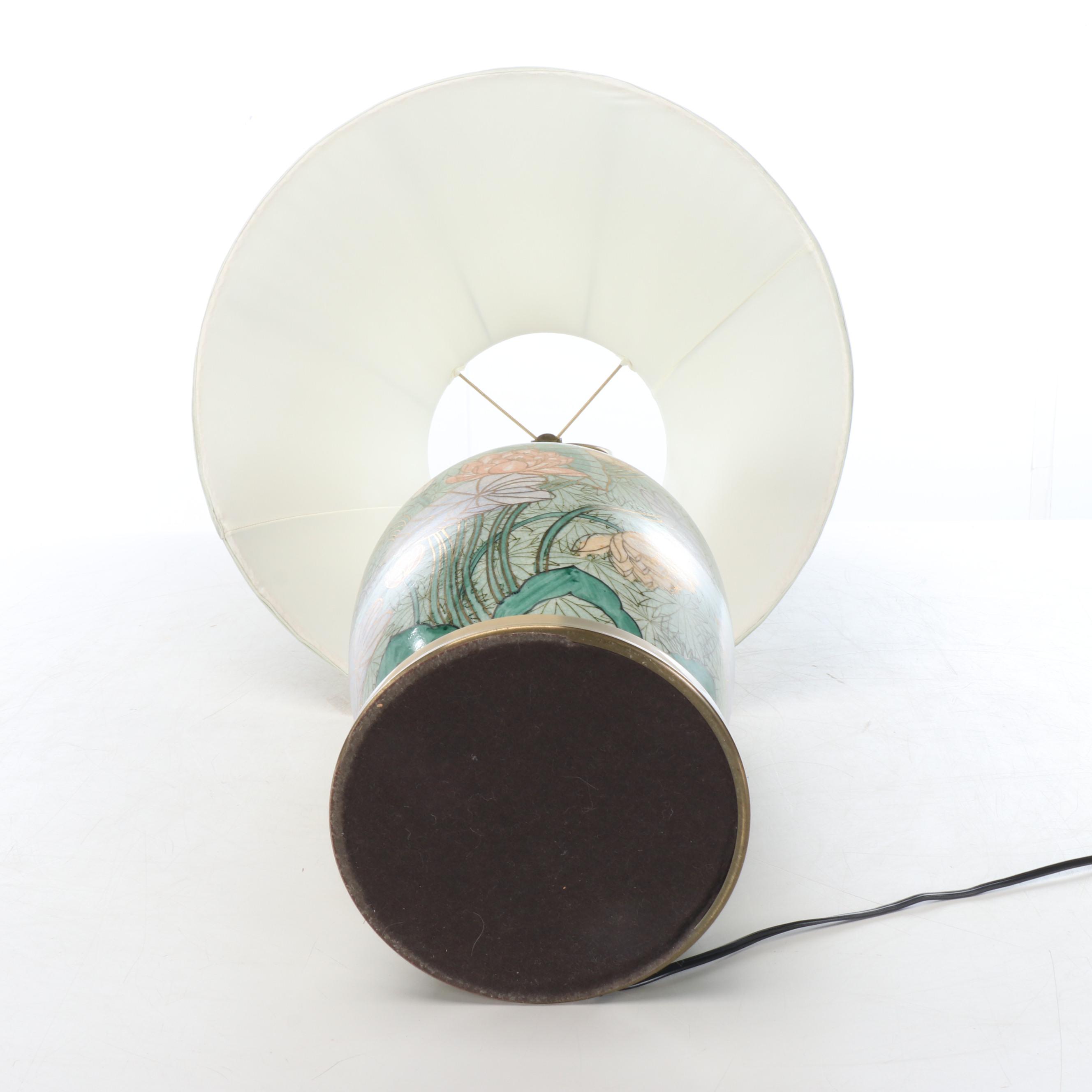 Wildwood Lamps Floral Painted Ceramic Table Lamp and Shirred Shade