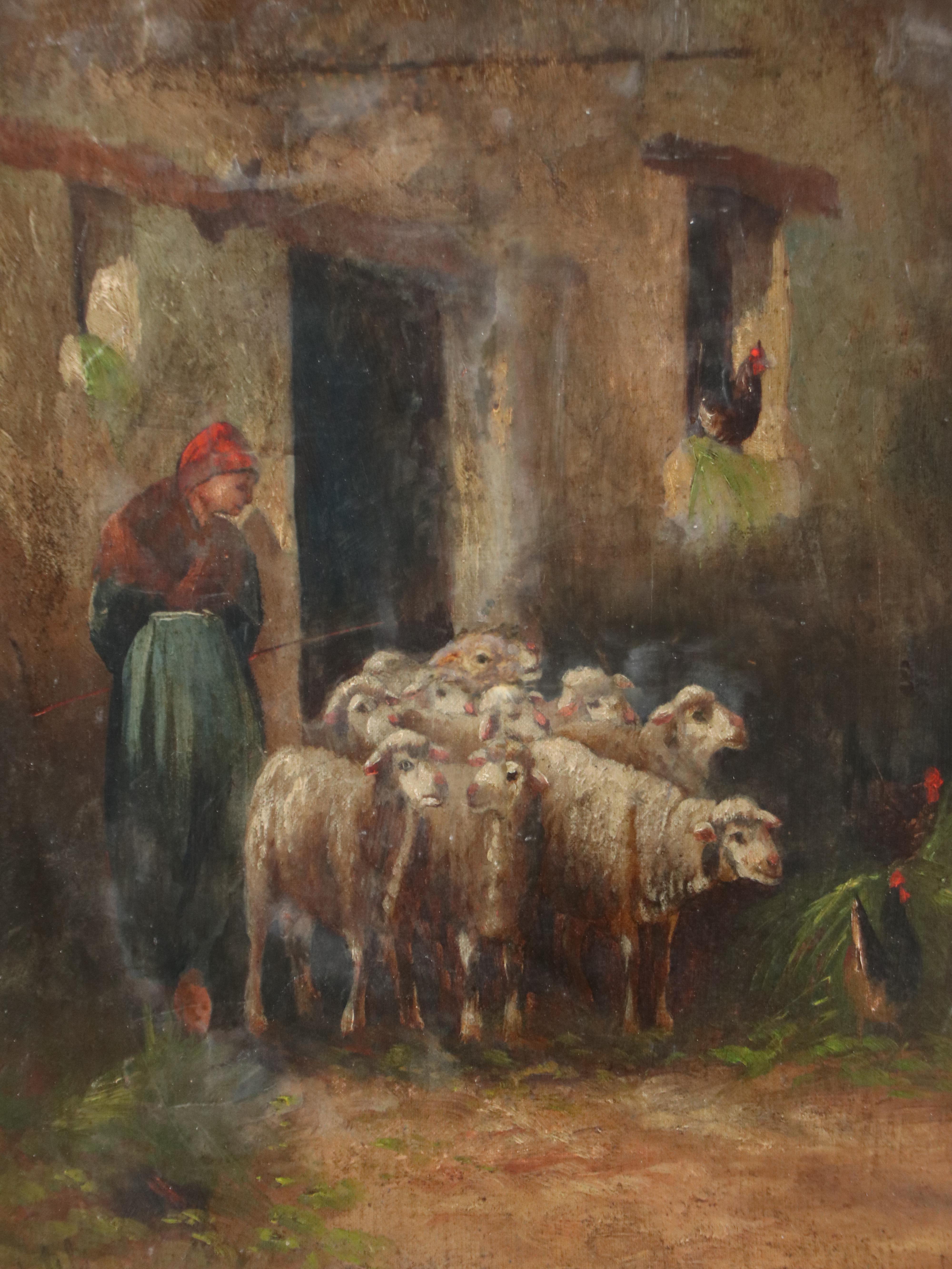 Antonio Rudolphi Oil Painting "Evening Hours," Late 19th C.