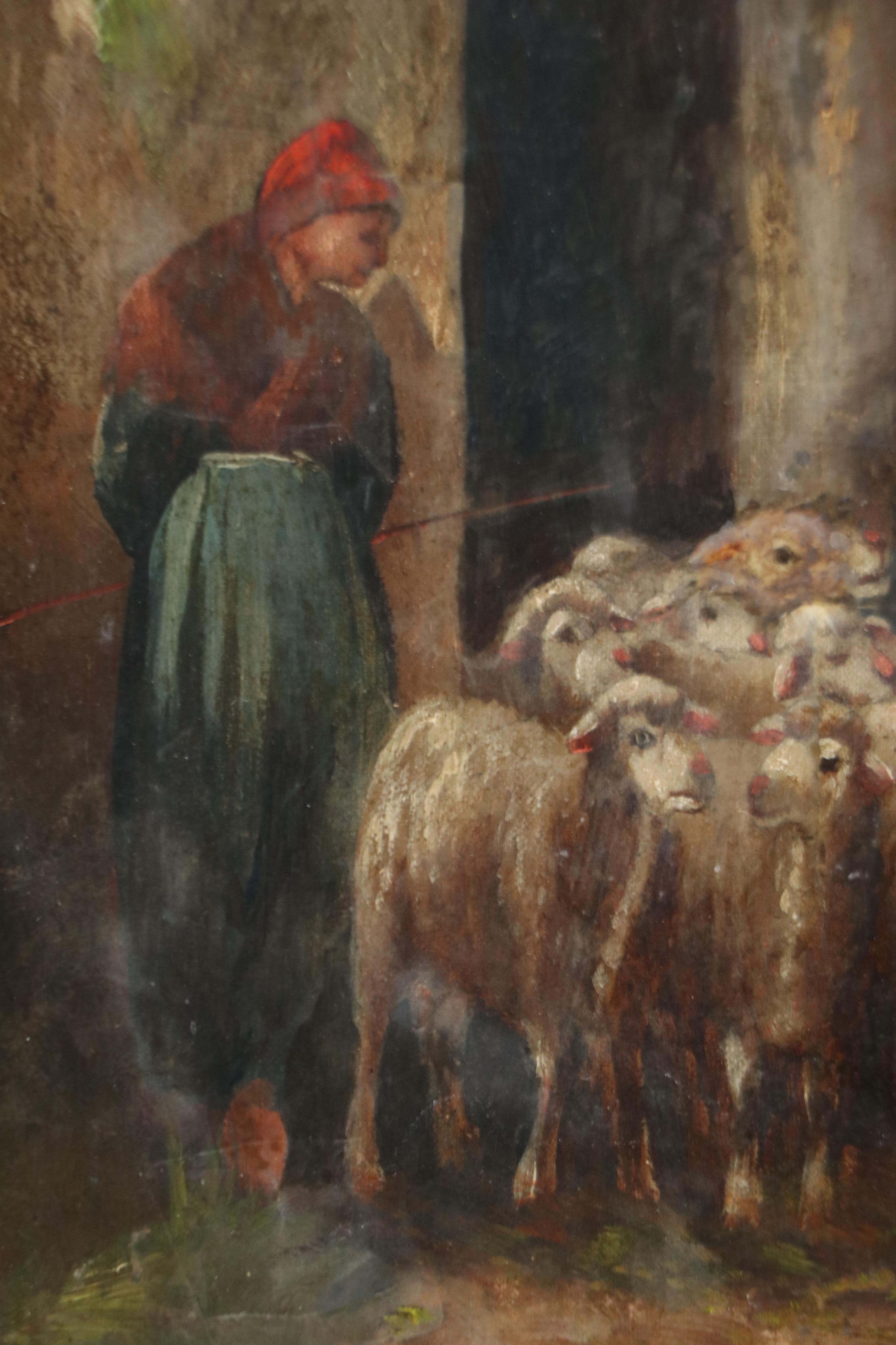 Antonio Rudolphi Oil Painting "Evening Hours," Late 19th C.