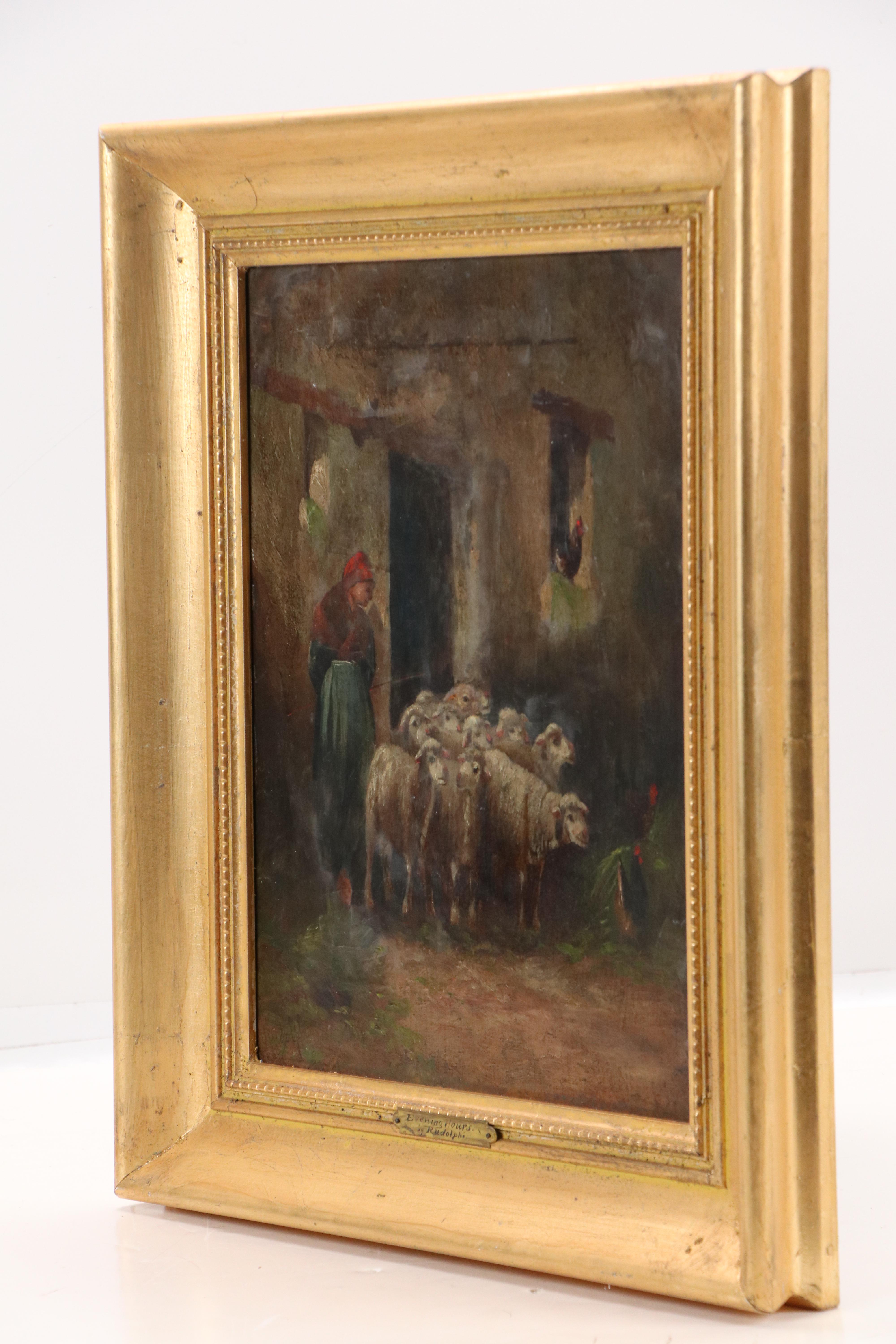 Antonio Rudolphi Oil Painting "Evening Hours," Late 19th C.