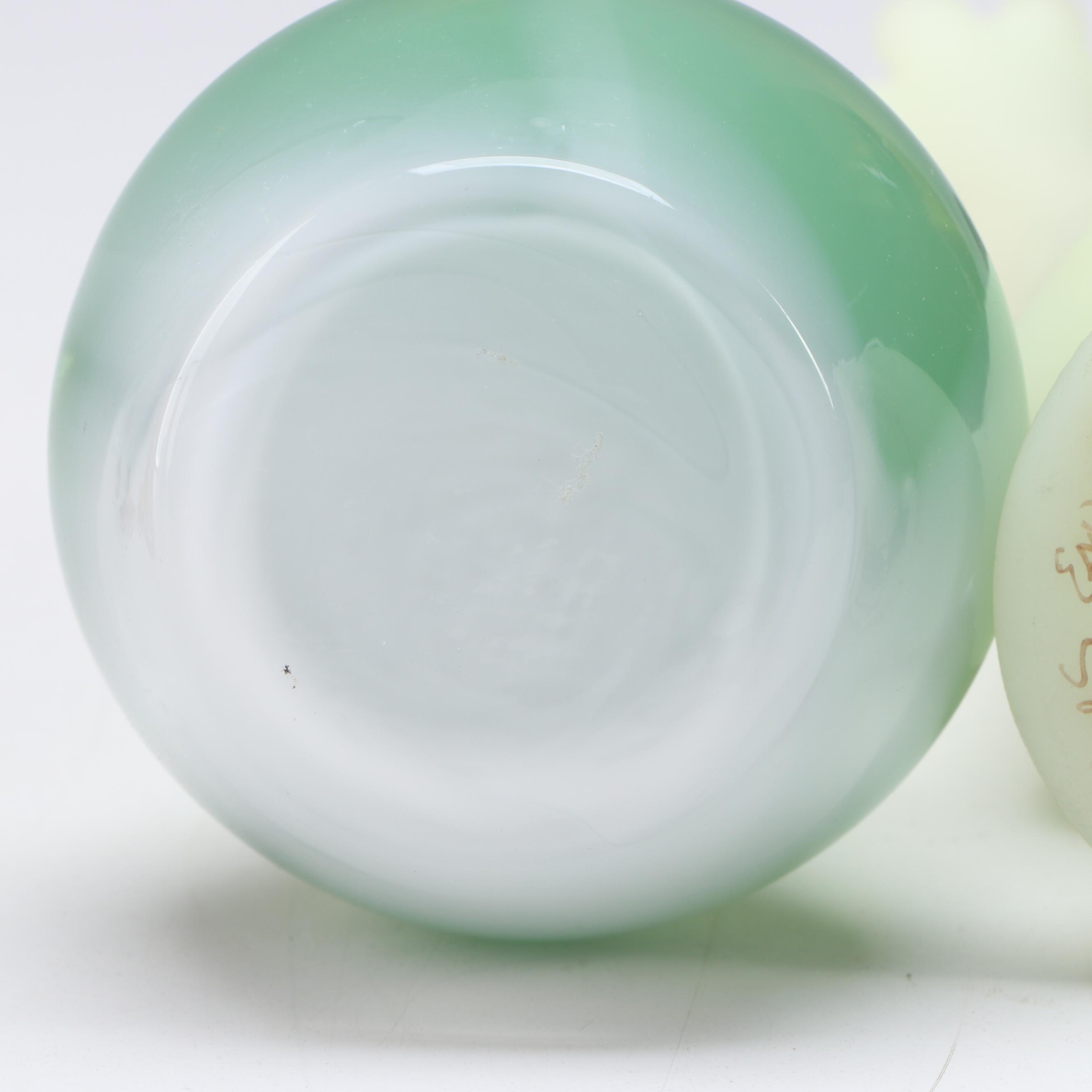 Fenton Hand-Painted Uranium Glass Bud Vase and Other Art Glass Vases