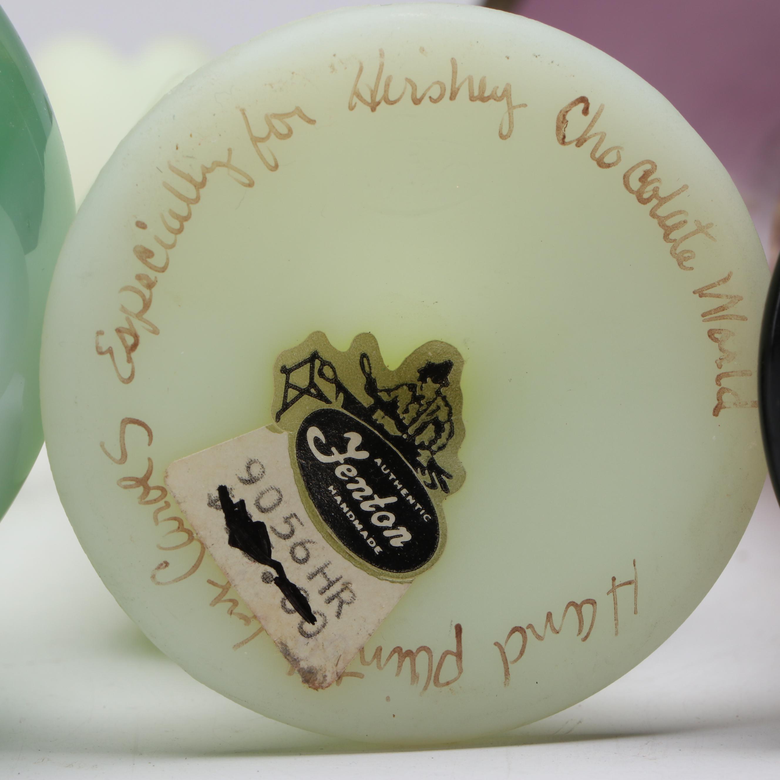 Fenton Hand-Painted Uranium Glass Bud Vase and Other Art Glass Vases