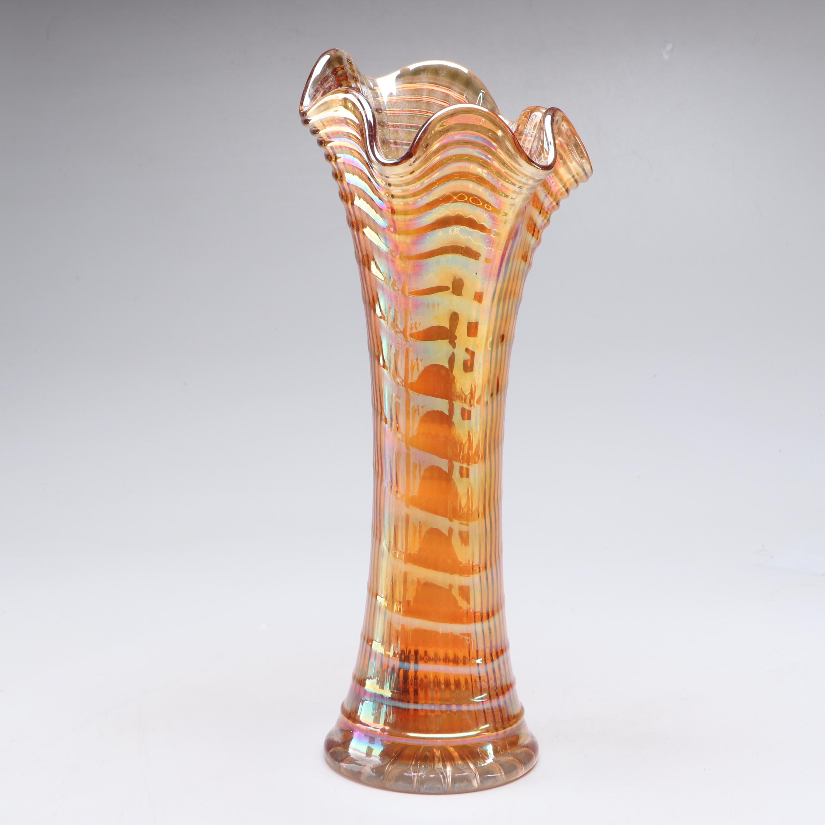 Fenton Hand-Painted Uranium Glass Bud Vase and Other Art Glass Vases