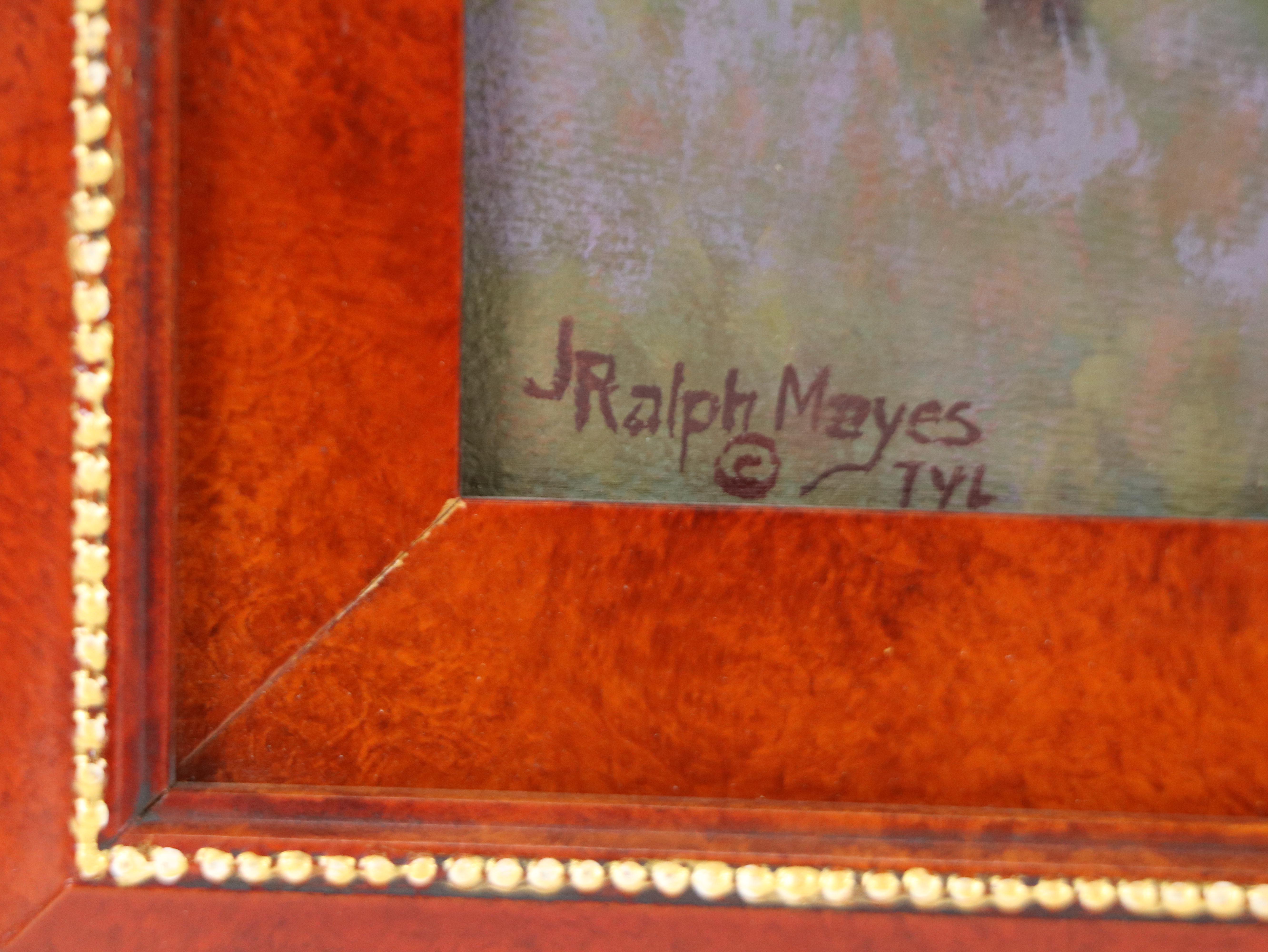 Jimmie Ralph Mayes Western Genre Oil Painting of Cowboy and Cattle